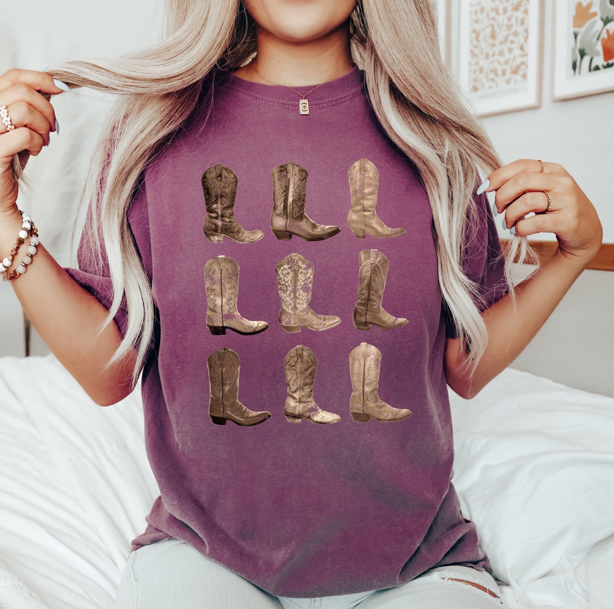 Cowboy Boots Western Retro Vintage Country Style Nostalgia Rustic Heritage Comfort Colors Tee