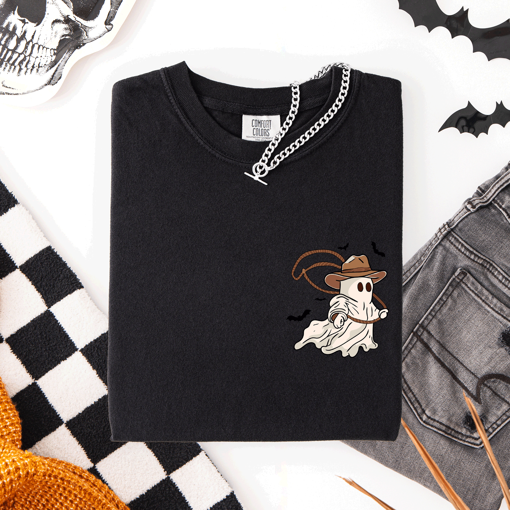 Cowboy Ghost Lasso Halloween Western Country Pocket Vintage Graphic Comfort Colors Tee