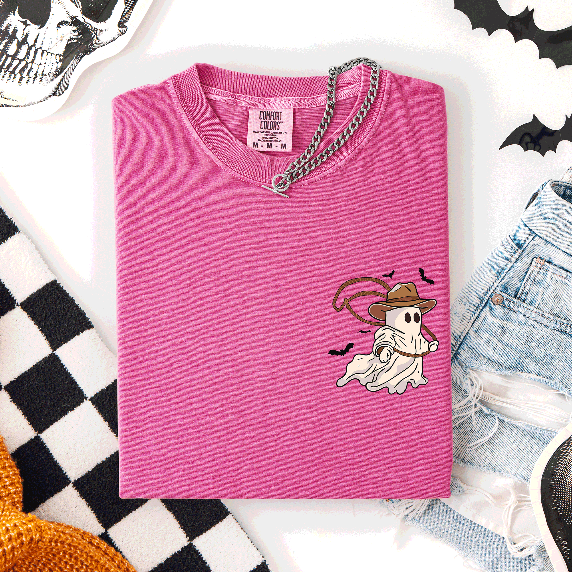 Cowboy Ghost Lasso Halloween Western Country Pocket Vintage Graphic Comfort Colors Tee
