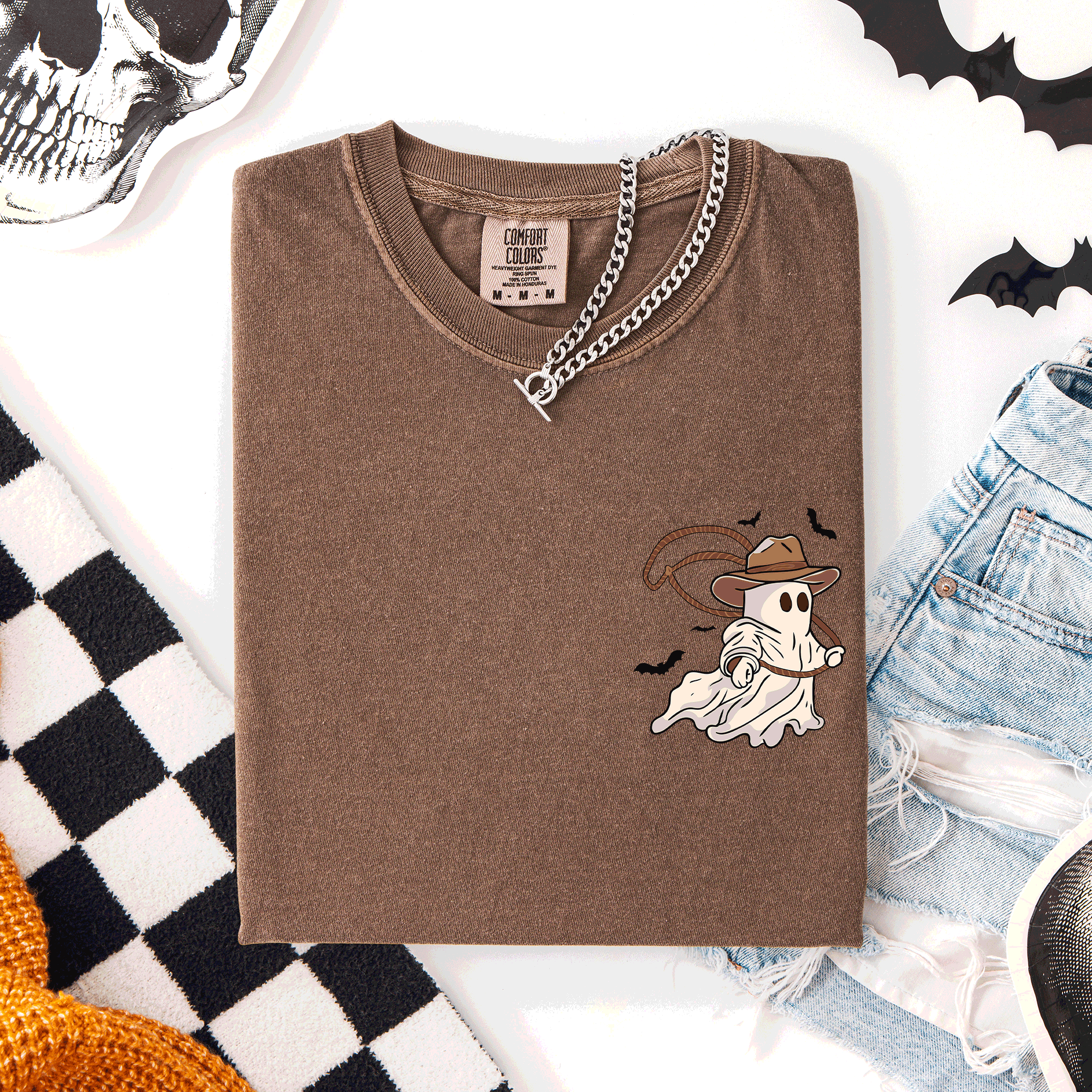 Cowboy Ghost Lasso Halloween Western Country Pocket Vintage Graphic Comfort Colors Tee