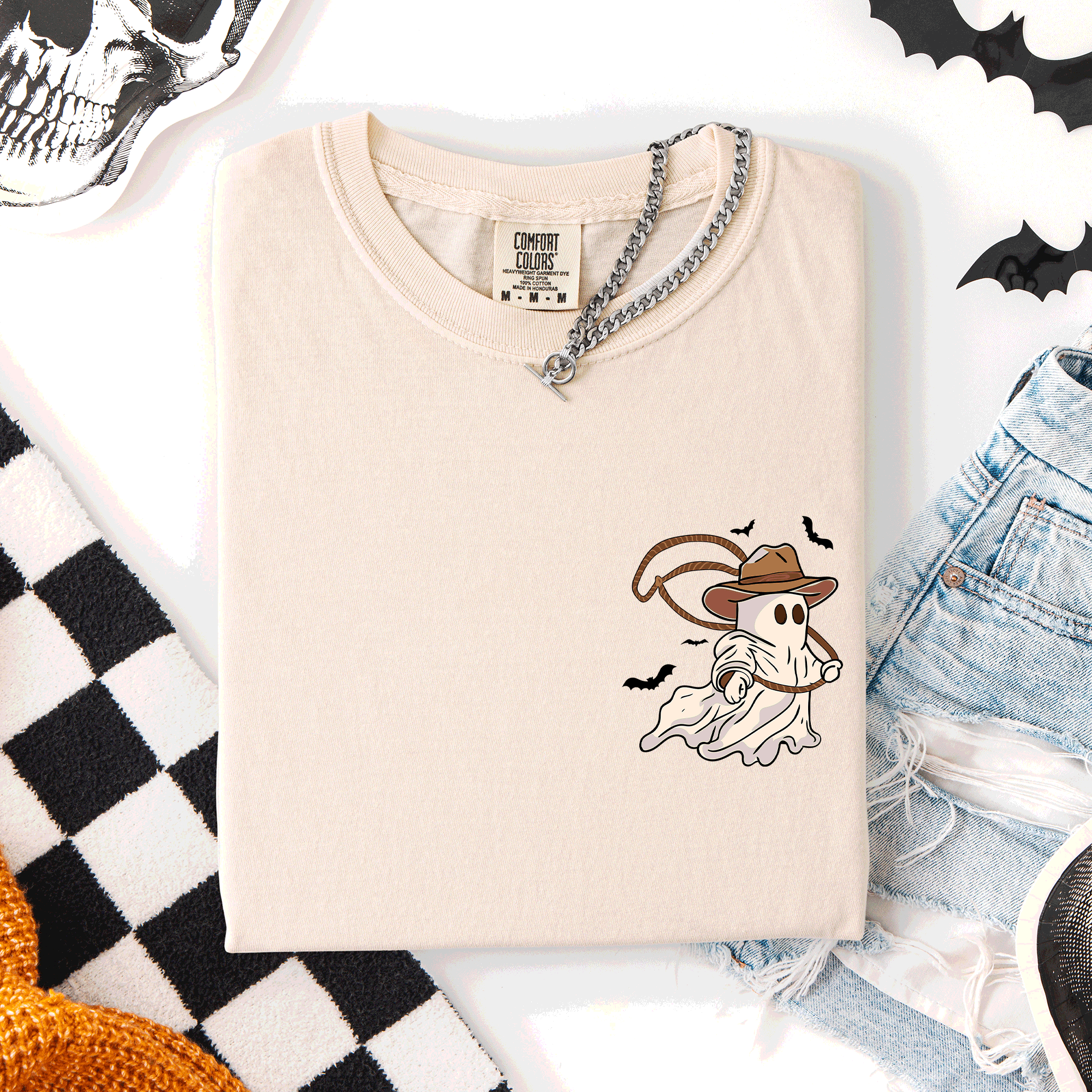 Cowboy Ghost Lasso Halloween Western Country Pocket Vintage Graphic Comfort Colors Tee