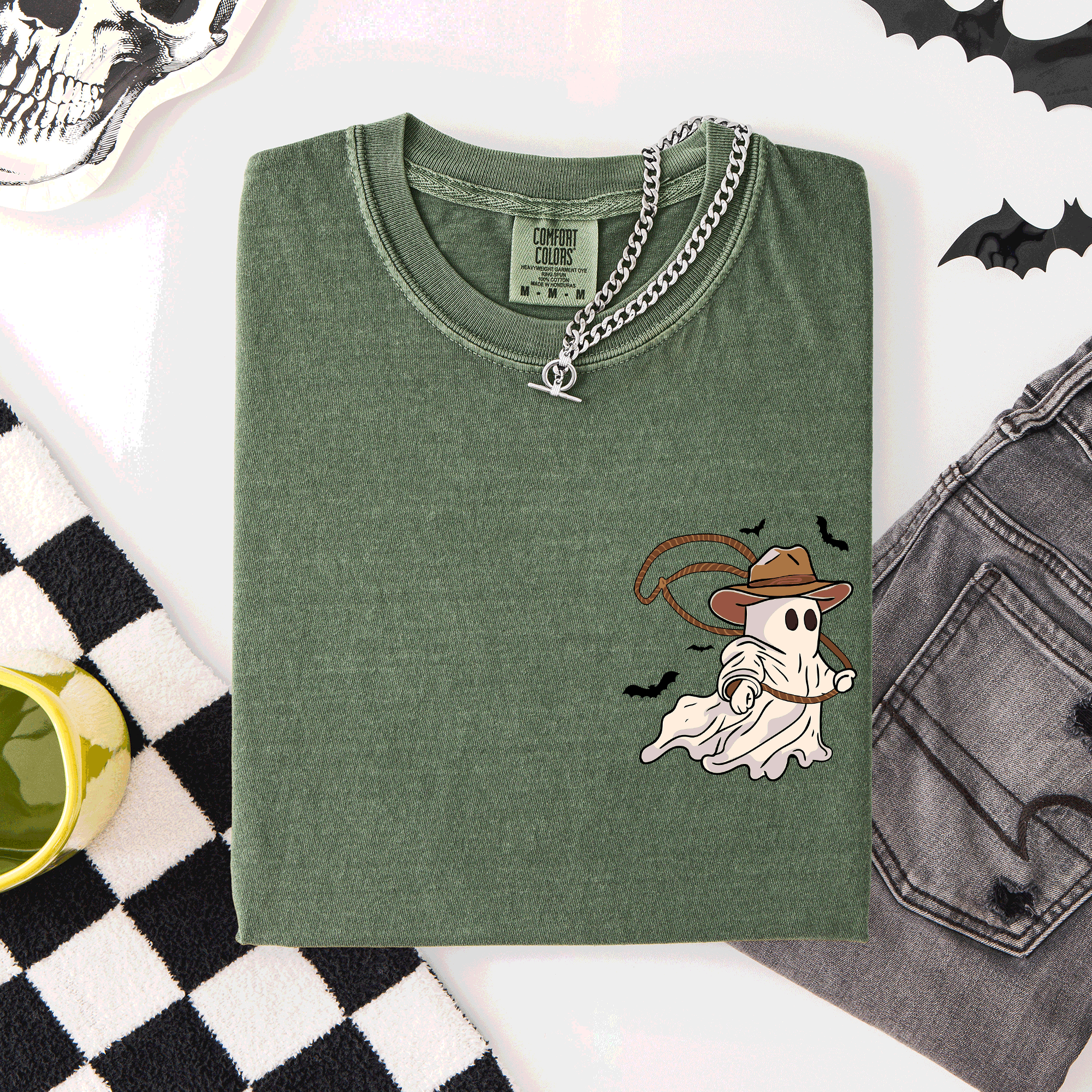 Cowboy Ghost Lasso Halloween Western Country Pocket Vintage Graphic Comfort Colors Tee