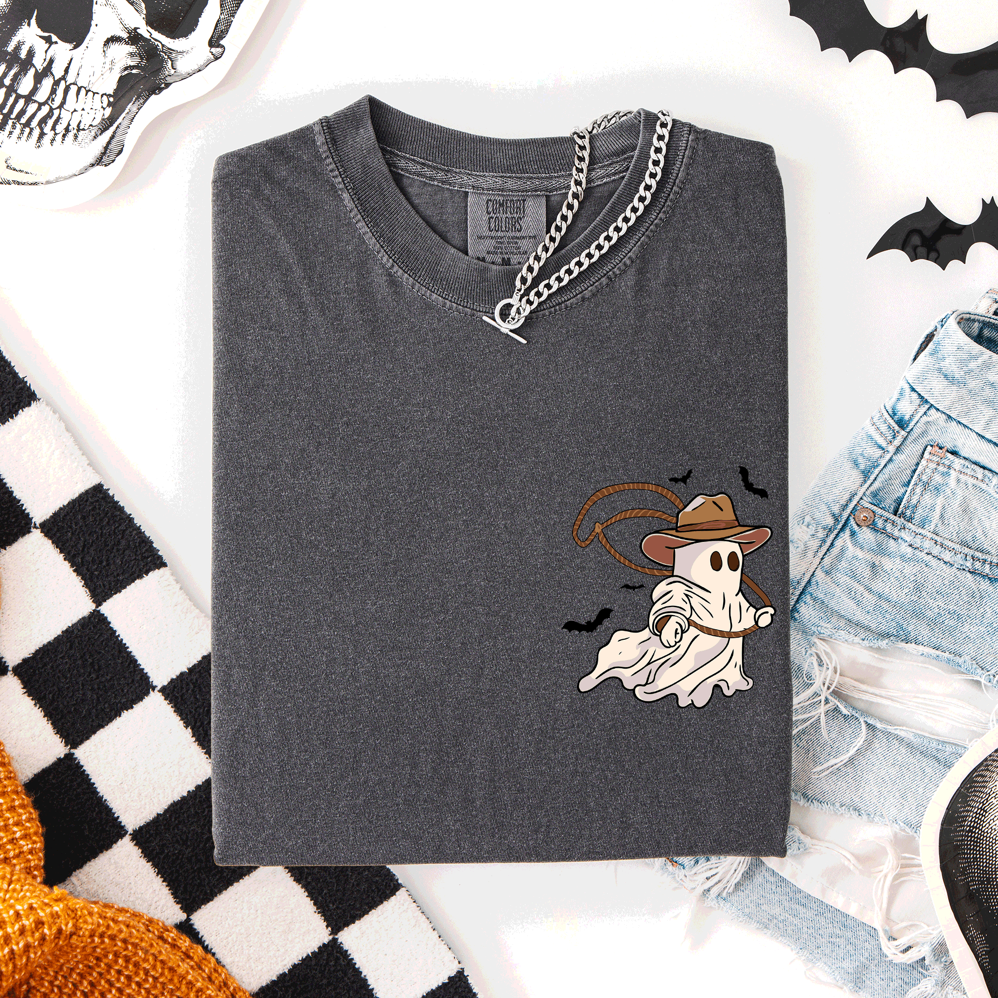 Cowboy Ghost Lasso Halloween Western Country Pocket Vintage Graphic Comfort Colors Tee