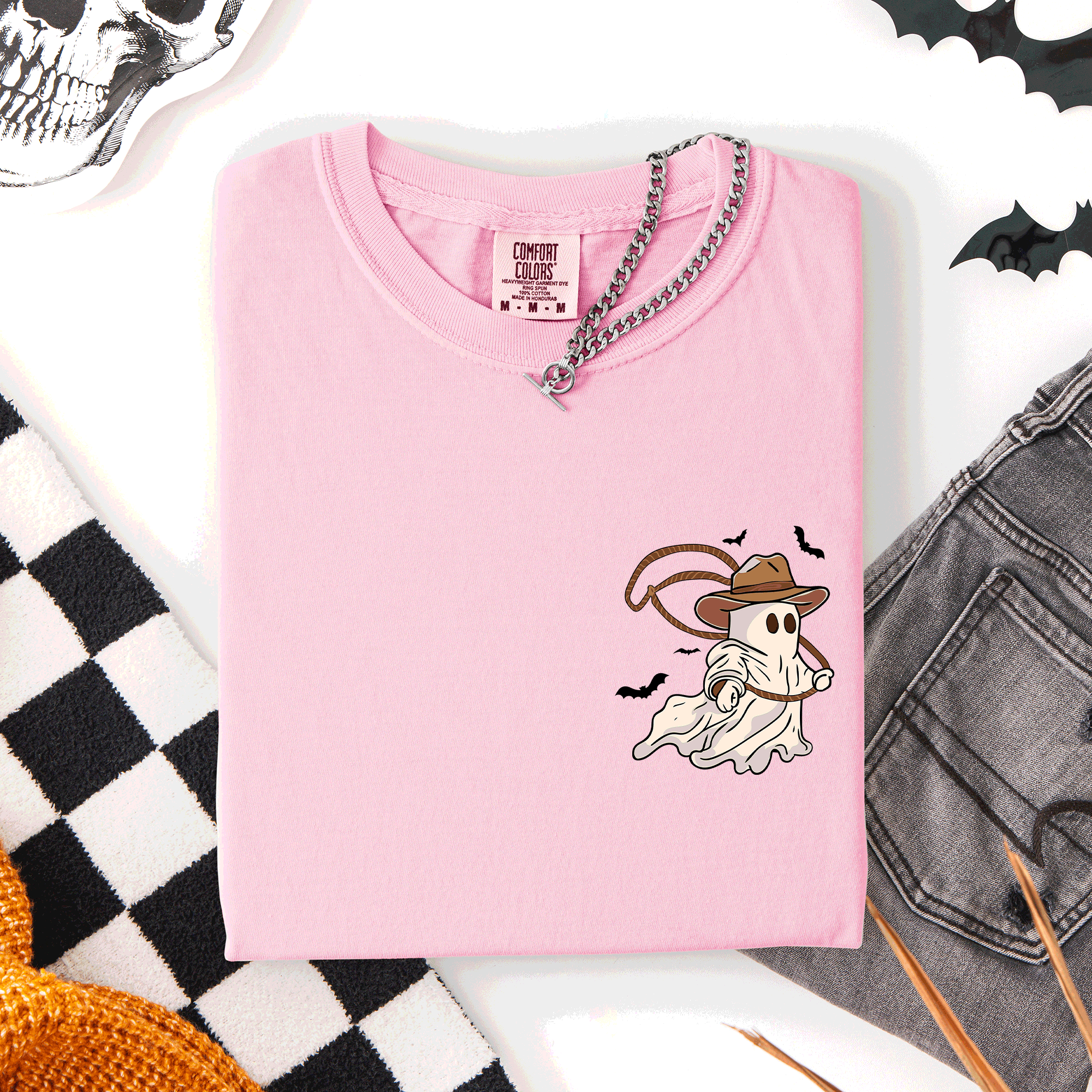 Cowboy Ghost Lasso Halloween Western Country Pocket Vintage Graphic Comfort Colors Tee