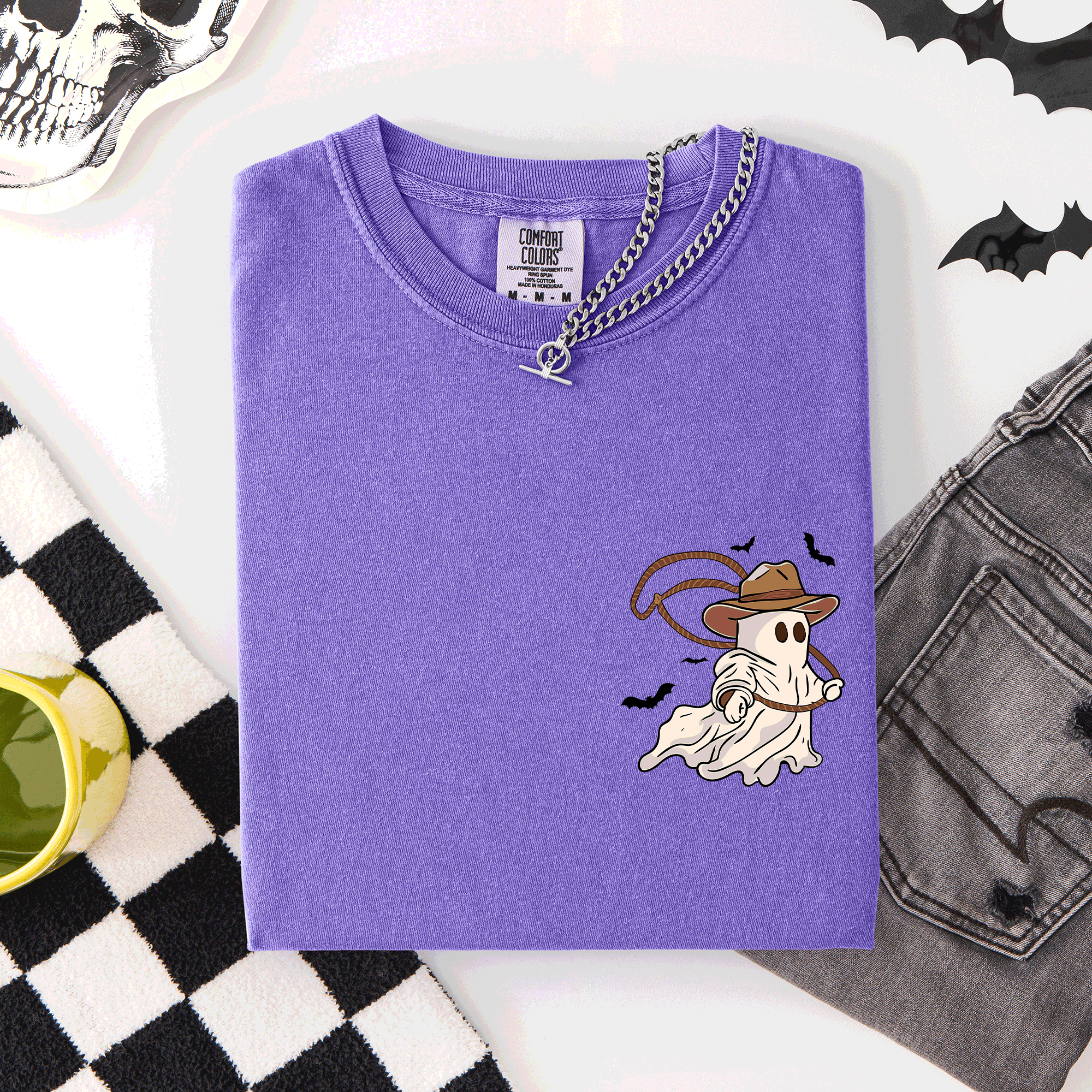 Cowboy Ghost Lasso Halloween Western Country Pocket Vintage Graphic Comfort Colors Tee
