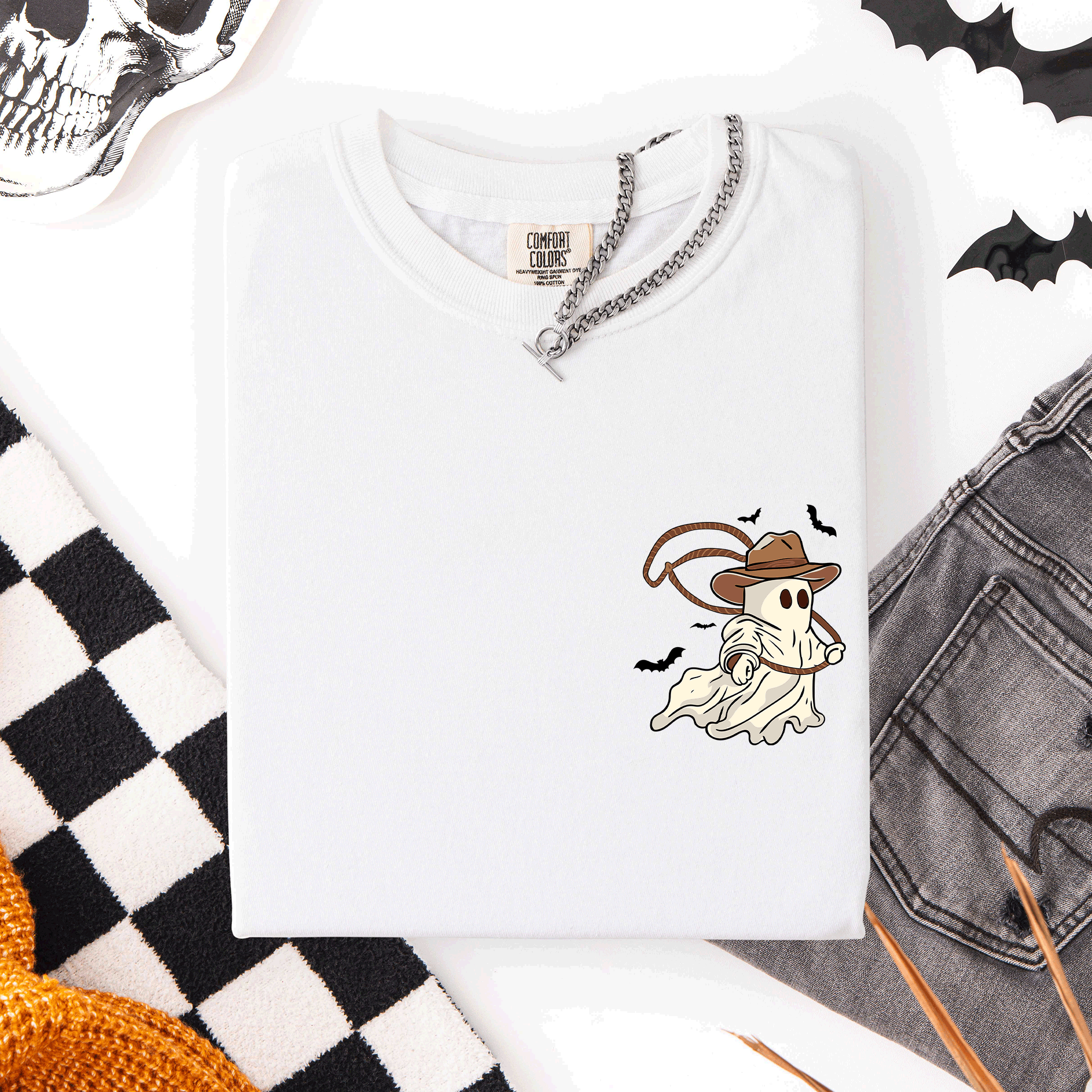 Cowboy Ghost Lasso Halloween Western Country Pocket Vintage Graphic Comfort Colors Tee
