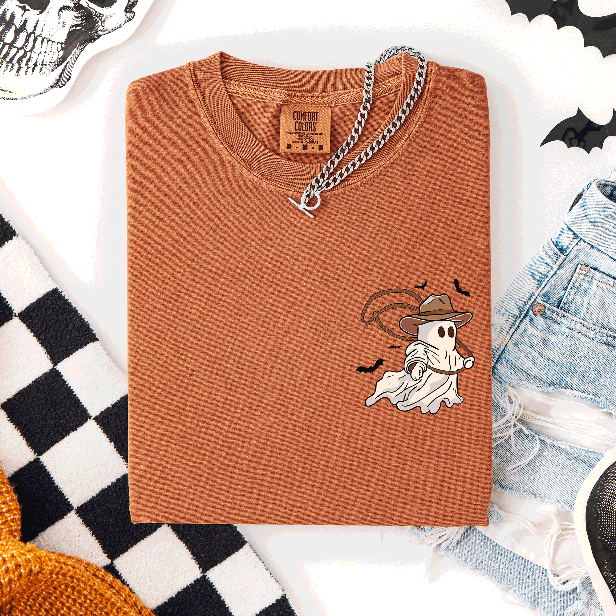 Cowboy Ghost Lasso Halloween Western Country Pocket Vintage Graphic Comfort Colors Tee