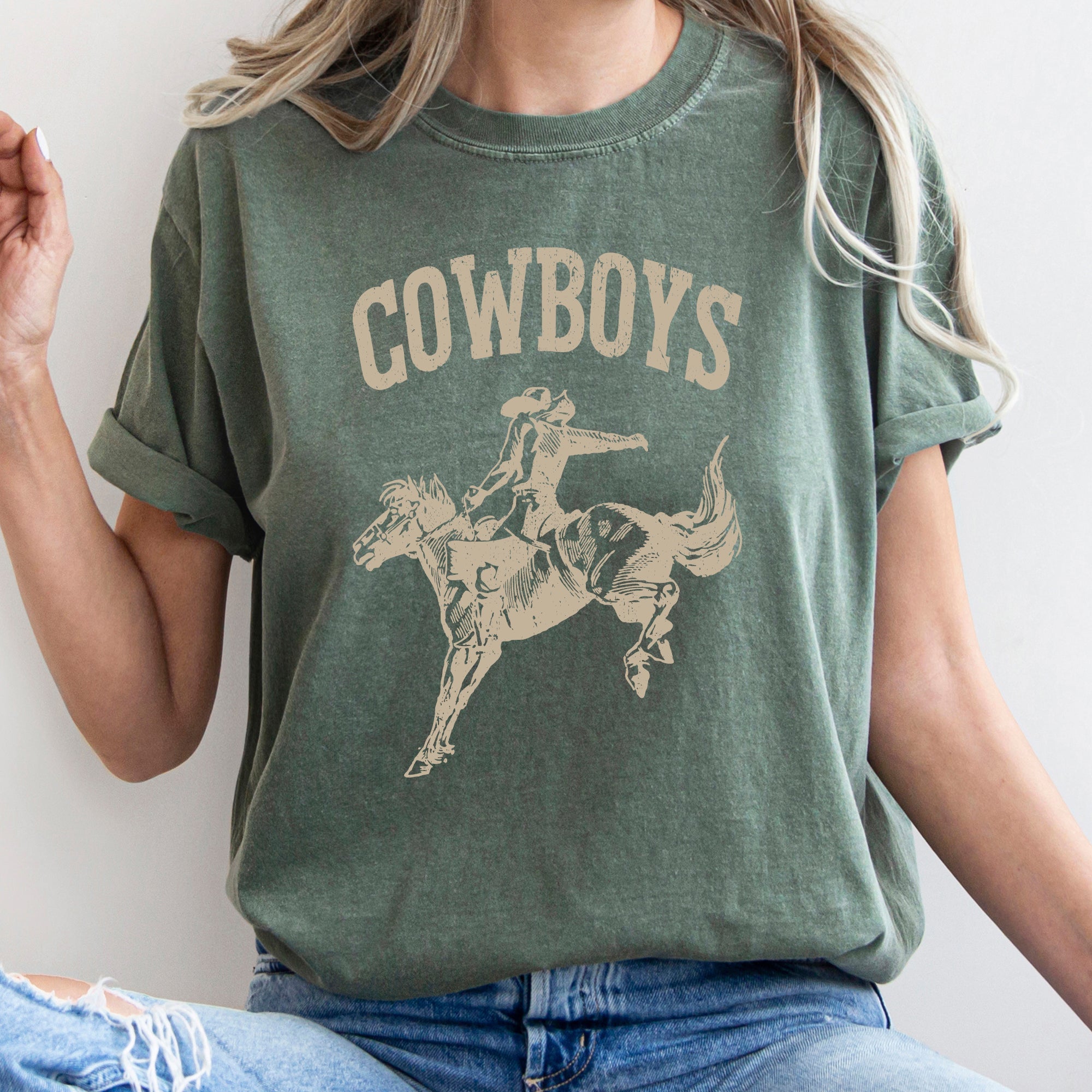 Cowboys Bronco Rider Western Horse Vintage Silhouette Graphic Scene Comfort Colors Tee