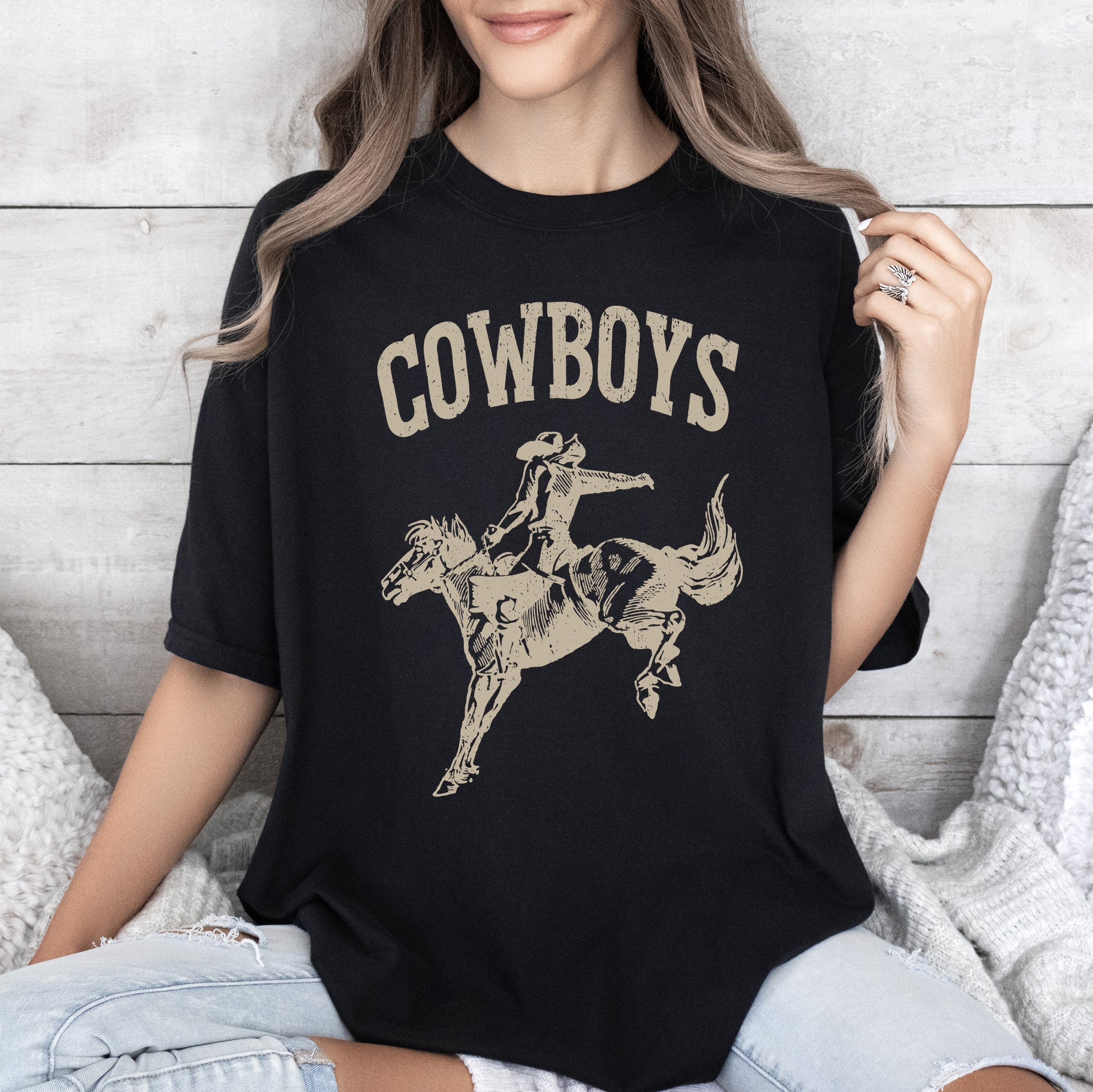Cowboys Bronco Rider Western Horse Vintage Silhouette Graphic Scene Comfort Colors Tee