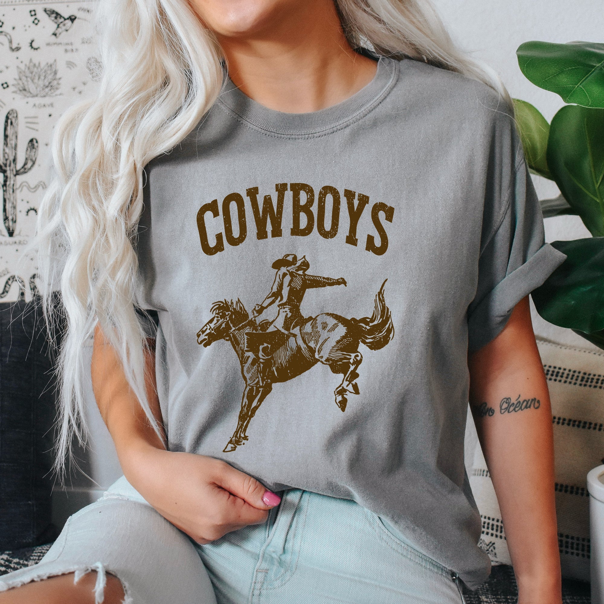 Cowboys Bronco Rider Western Horse Vintage Silhouette Graphic Scene Comfort Colors Tee