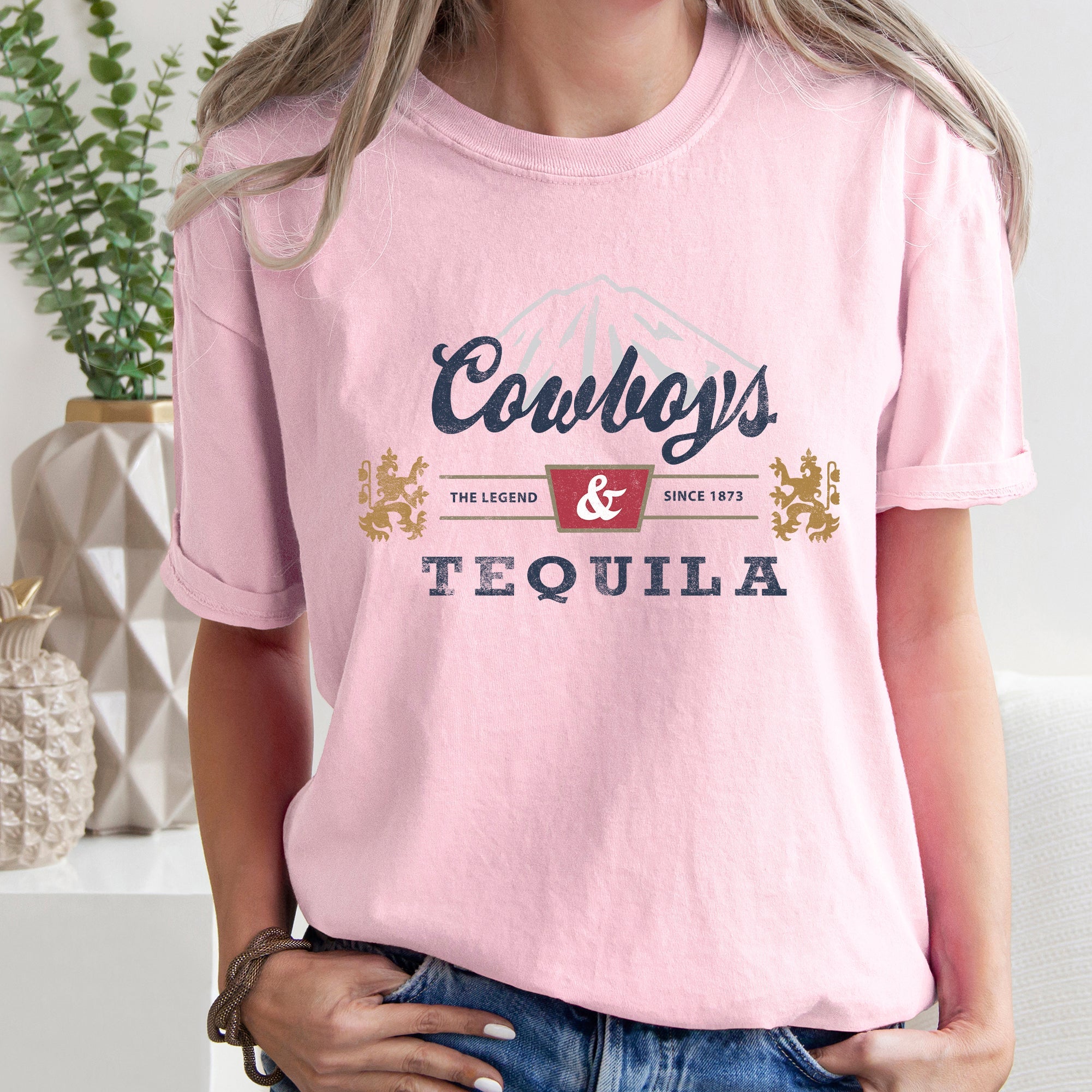 Cowboys And Tequila Western Bar Hop Lifestyle Vintage Distressed Americana Wild West Nights Comfort Colors Tee
