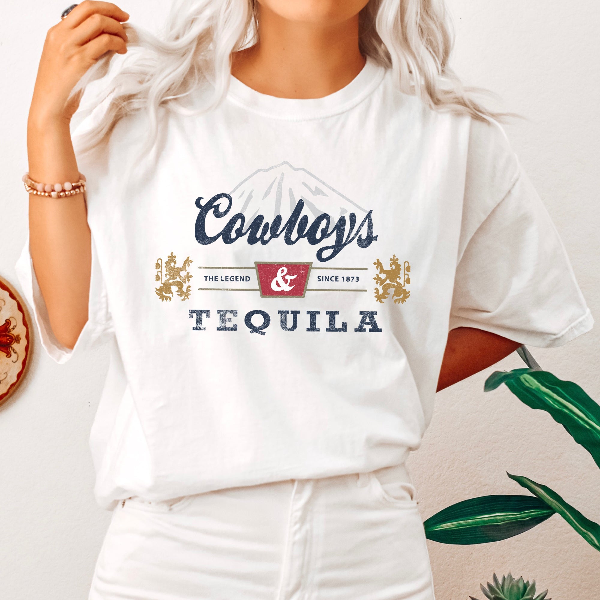 Cowboys And Tequila Western Bar Hop Lifestyle Vintage Distressed Americana Wild West Nights Comfort Colors Tee
