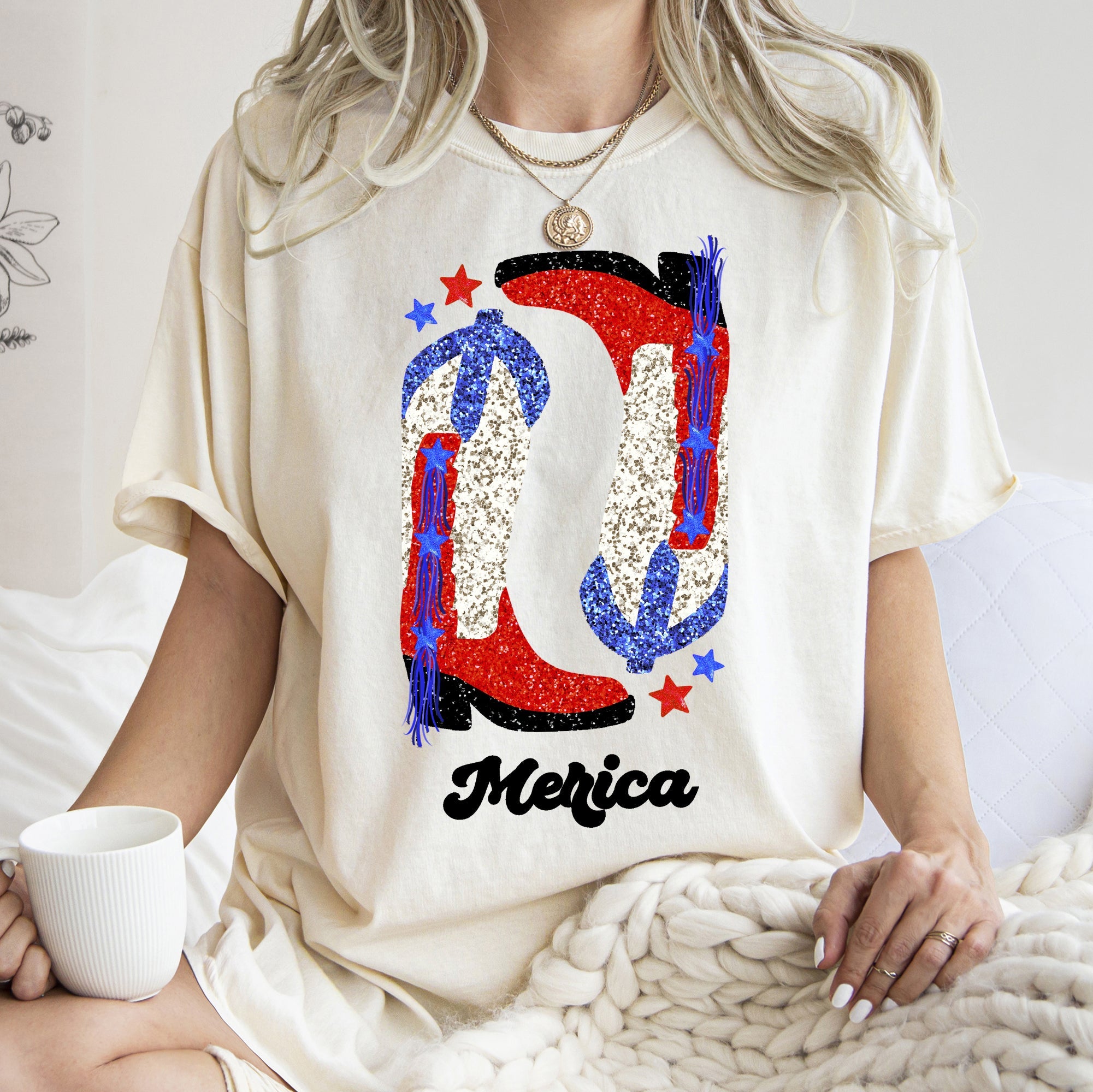 Cowgirl Boots Faux Glitter Western Cowgirl Country Cowboy Vintage Comfort Colors Tee