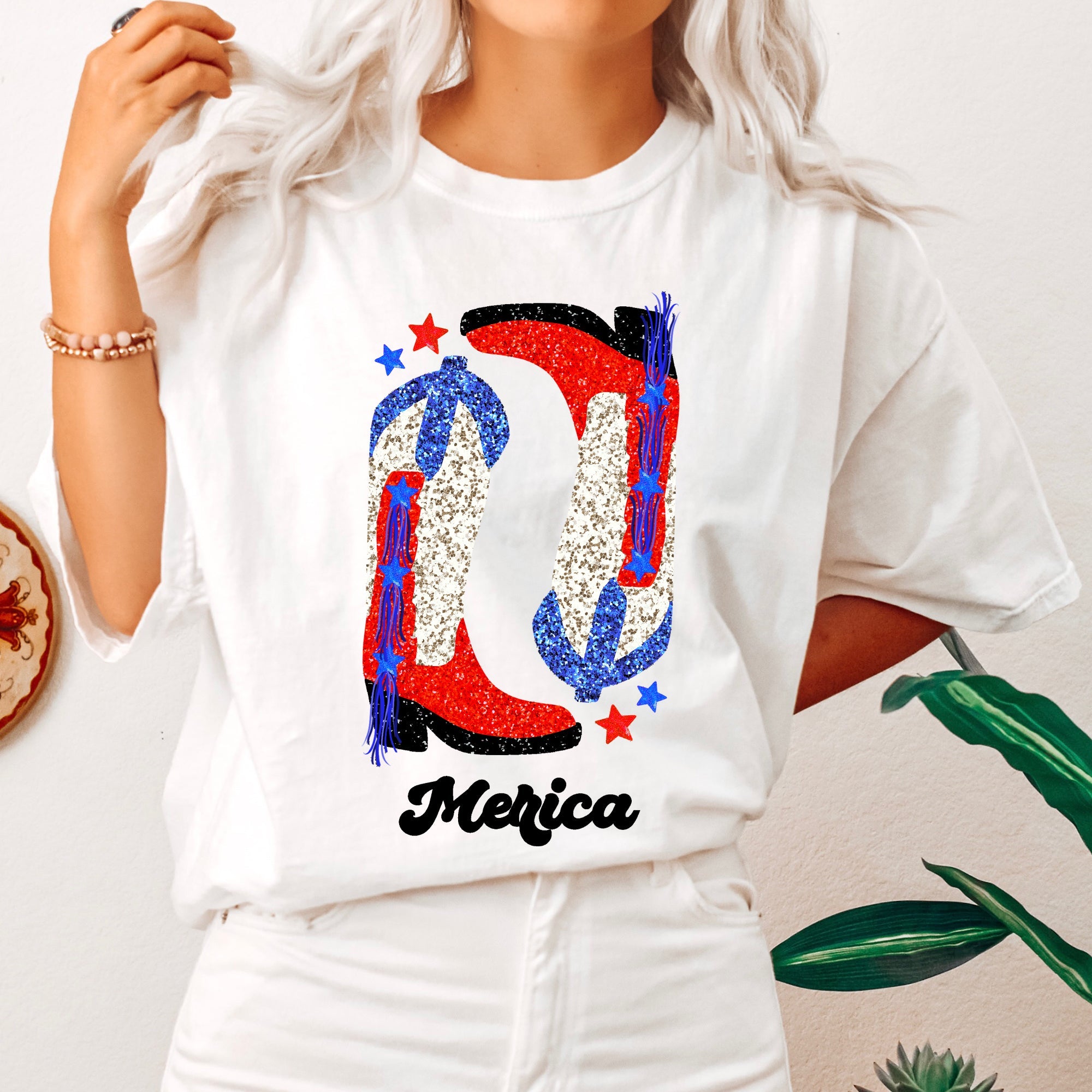 Cowgirl Boots Faux Glitter Western Cowgirl Country Cowboy Vintage Comfort Colors Tee