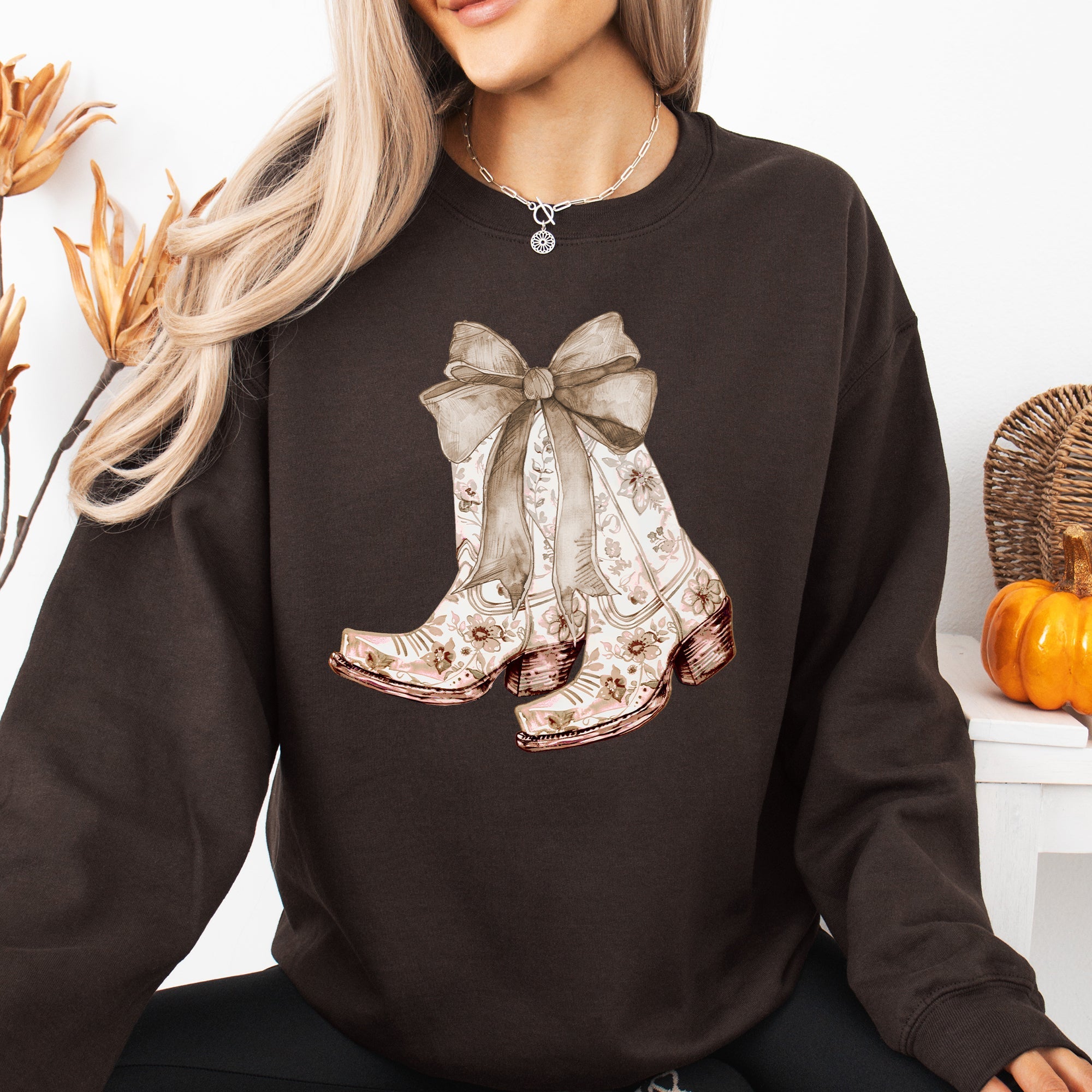 Cowgirl Boots Ribbon Floral Colorful Western Country Vintage Boho Vibe Sweatshirt
