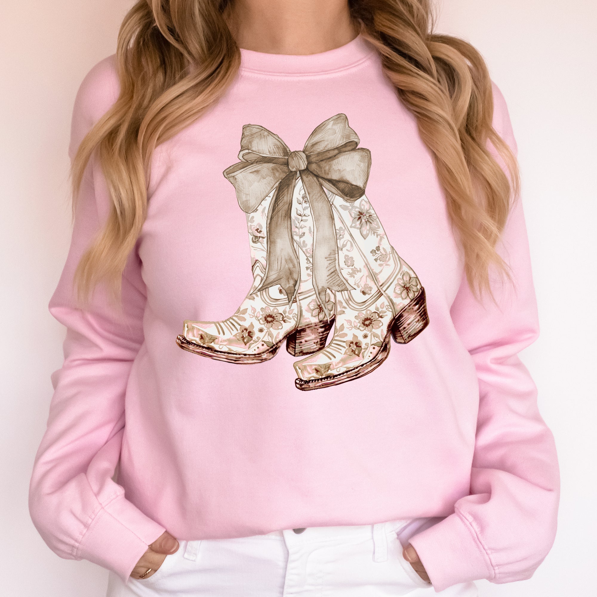 Cowgirl Boots Ribbon Floral Colorful Western Country Vintage Boho Vibe Sweatshirt