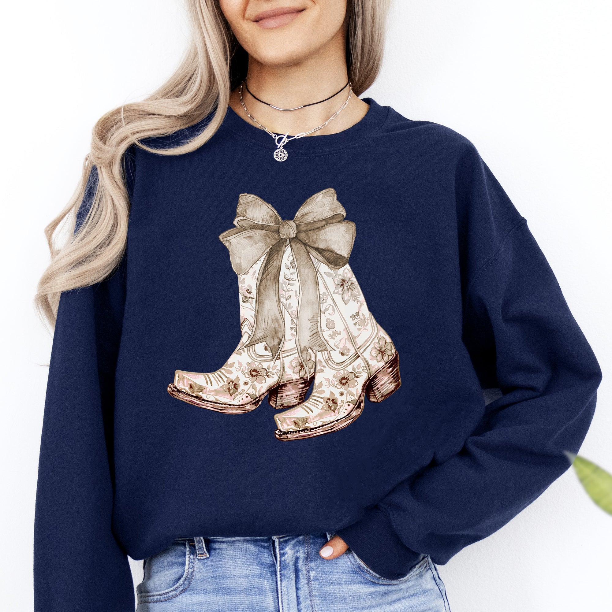 Cowgirl Boots Ribbon Floral Colorful Western Country Vintage Boho Vibe Sweatshirt