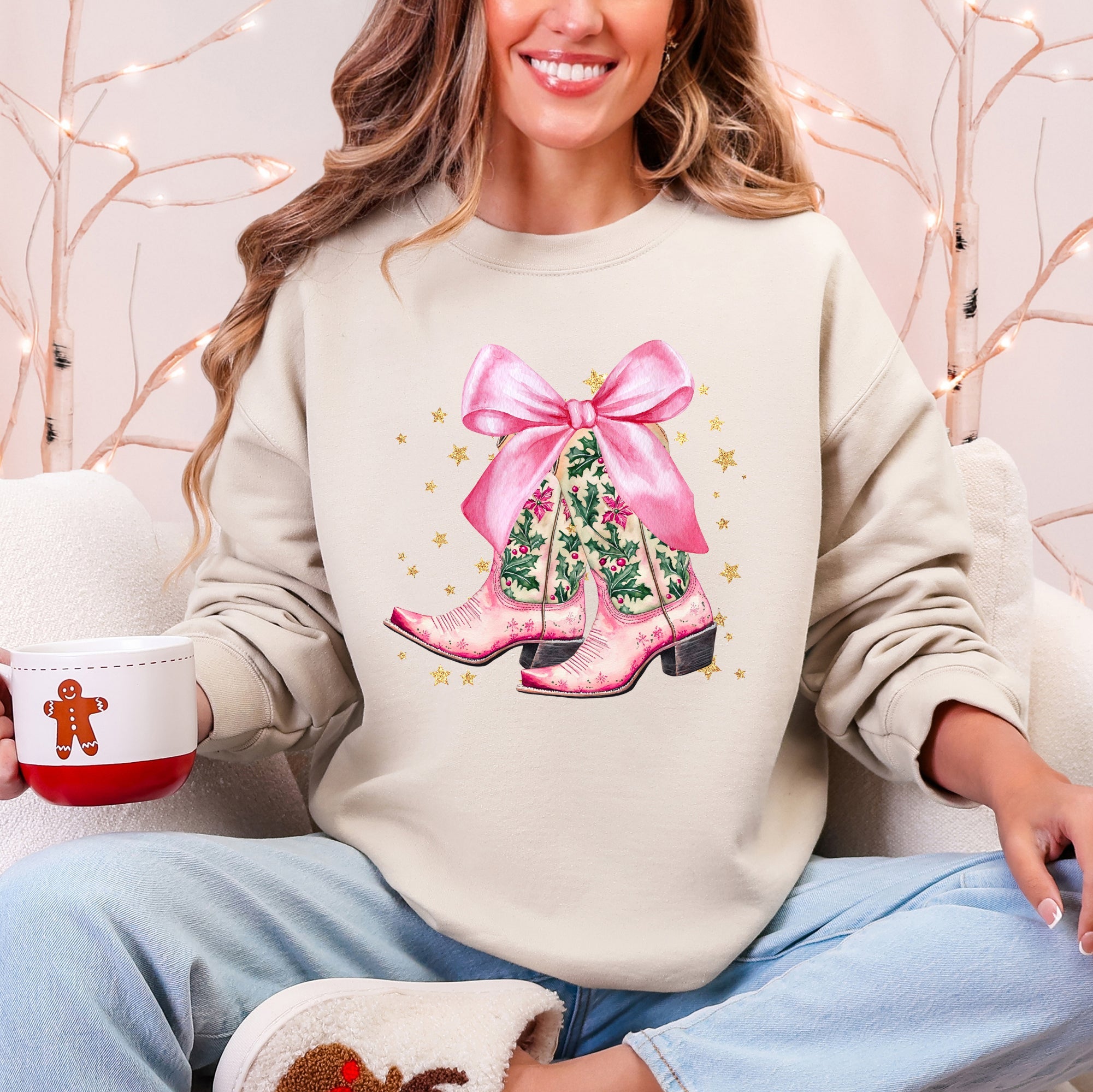 Cowgirl Christmas — Cowboy Boots & Bows Holiday Sweatshirt