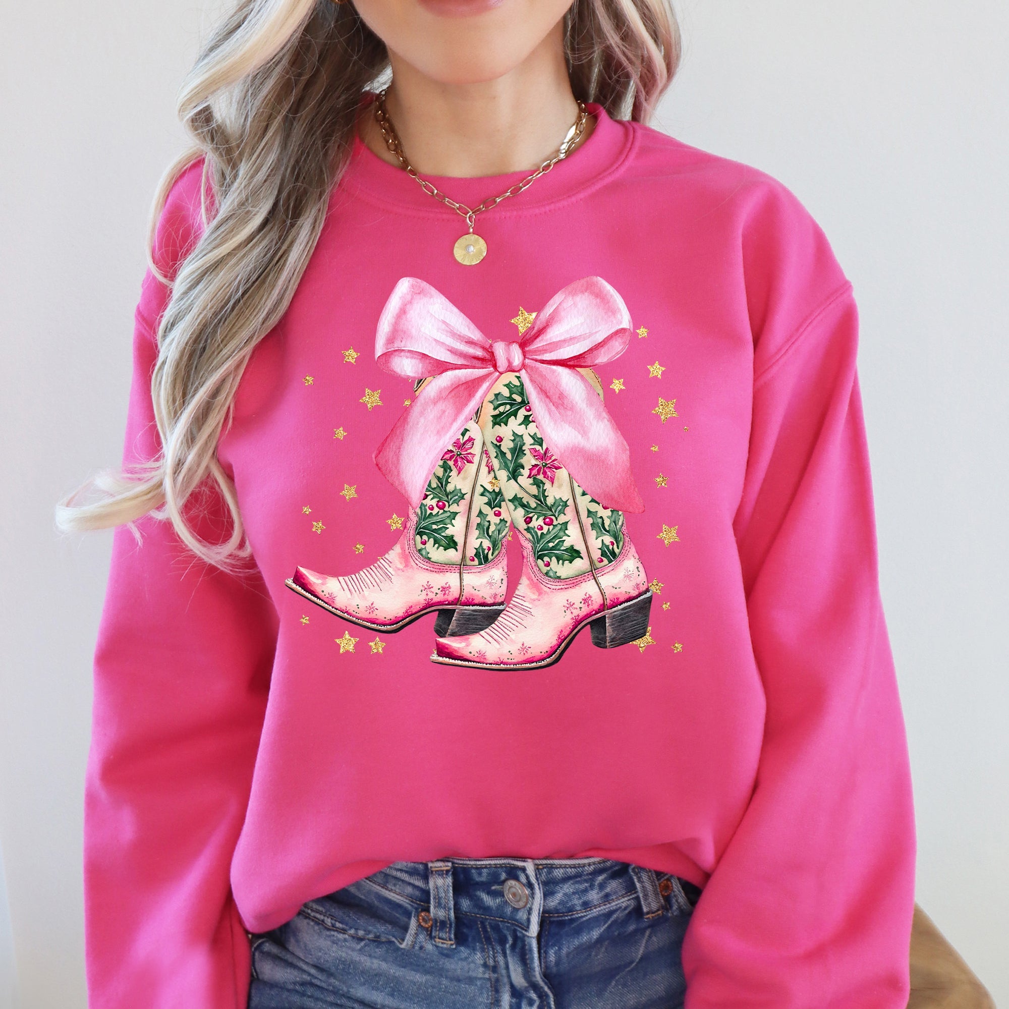 Cowgirl Christmas — Cowboy Boots & Bows Holiday Sweatshirt