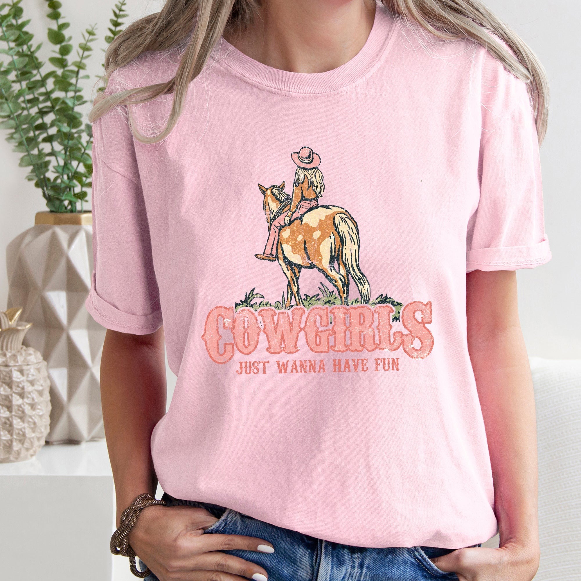 Cowgirl Just Want To Have Fun Horse Western Cowboy Vintage Western Charm Comfort Colors Tee