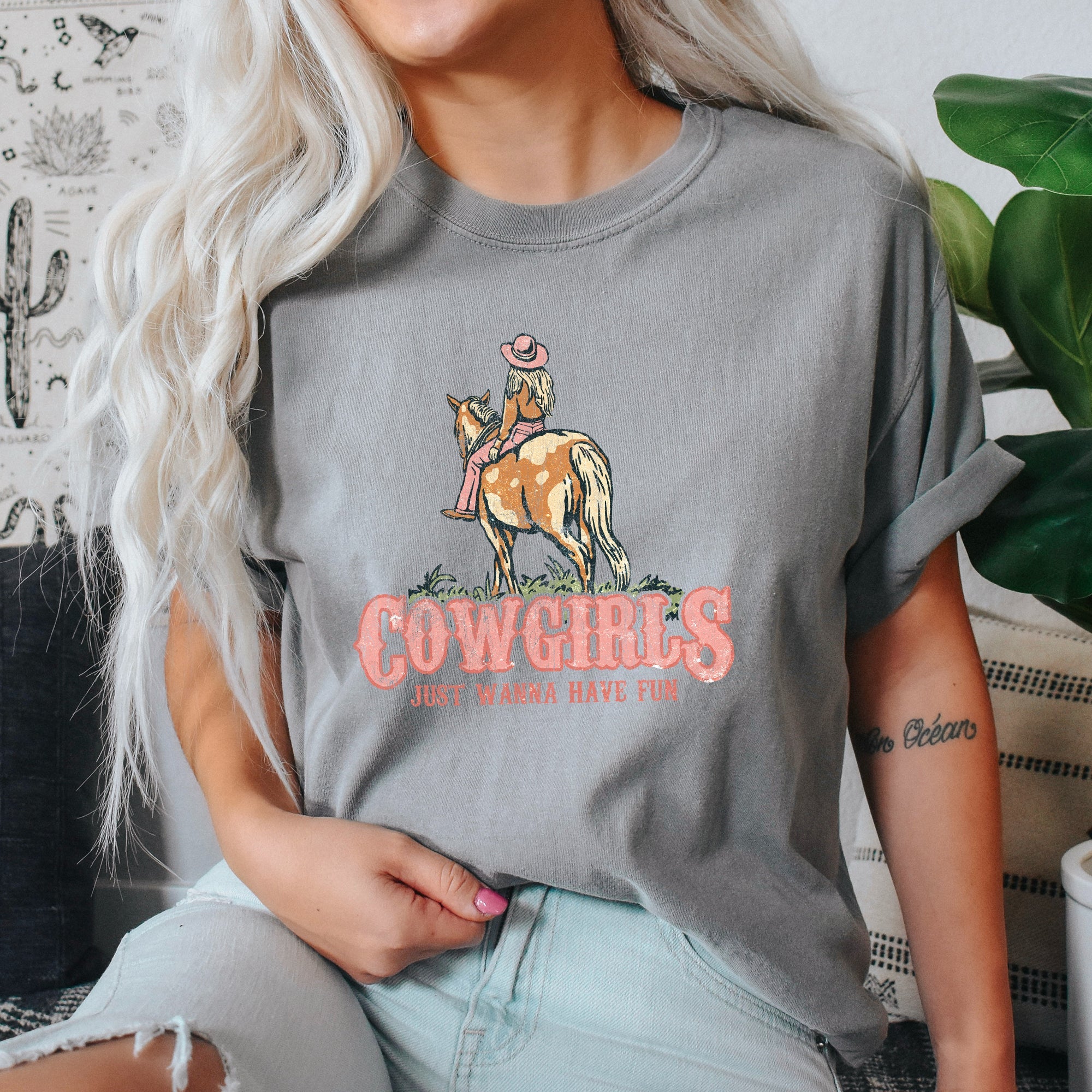 Cowgirl Just Want To Have Fun Horse Western Cowboy Vintage Western Charm Comfort Colors Tee
