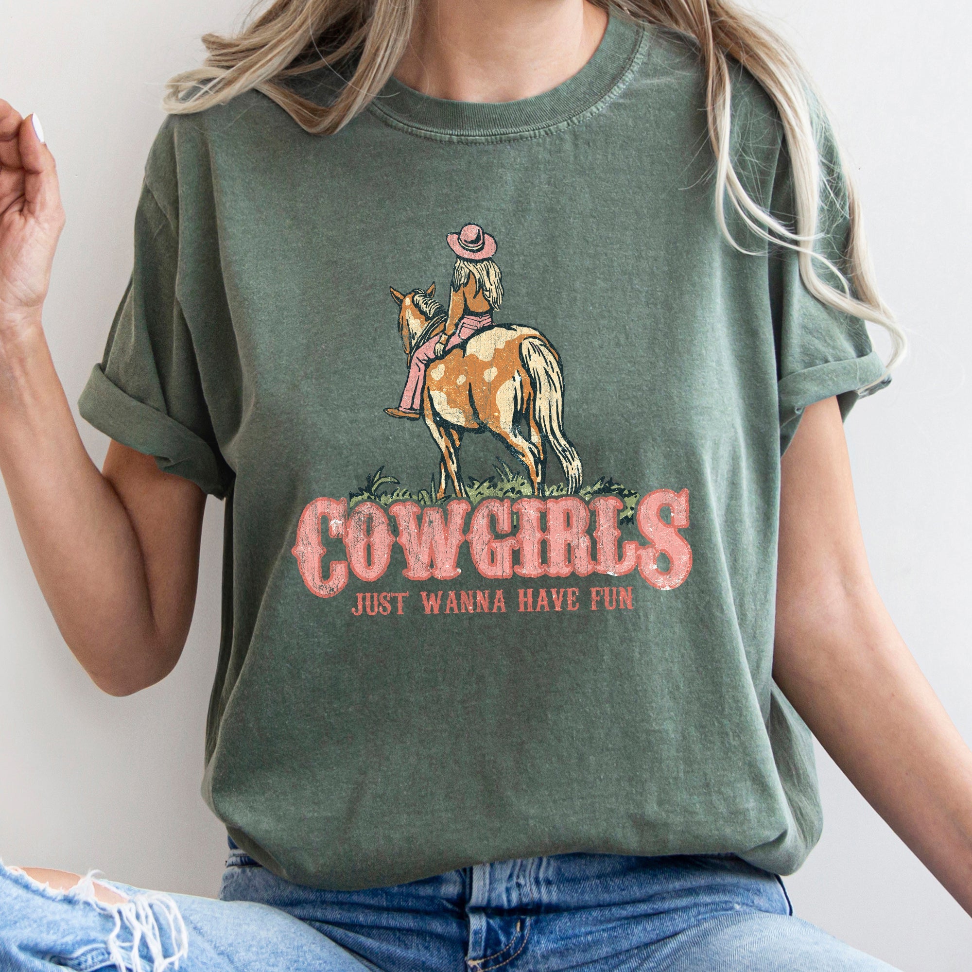 Cowgirl Just Want To Have Fun Horse Western Cowboy Vintage Western Charm Comfort Colors Tee