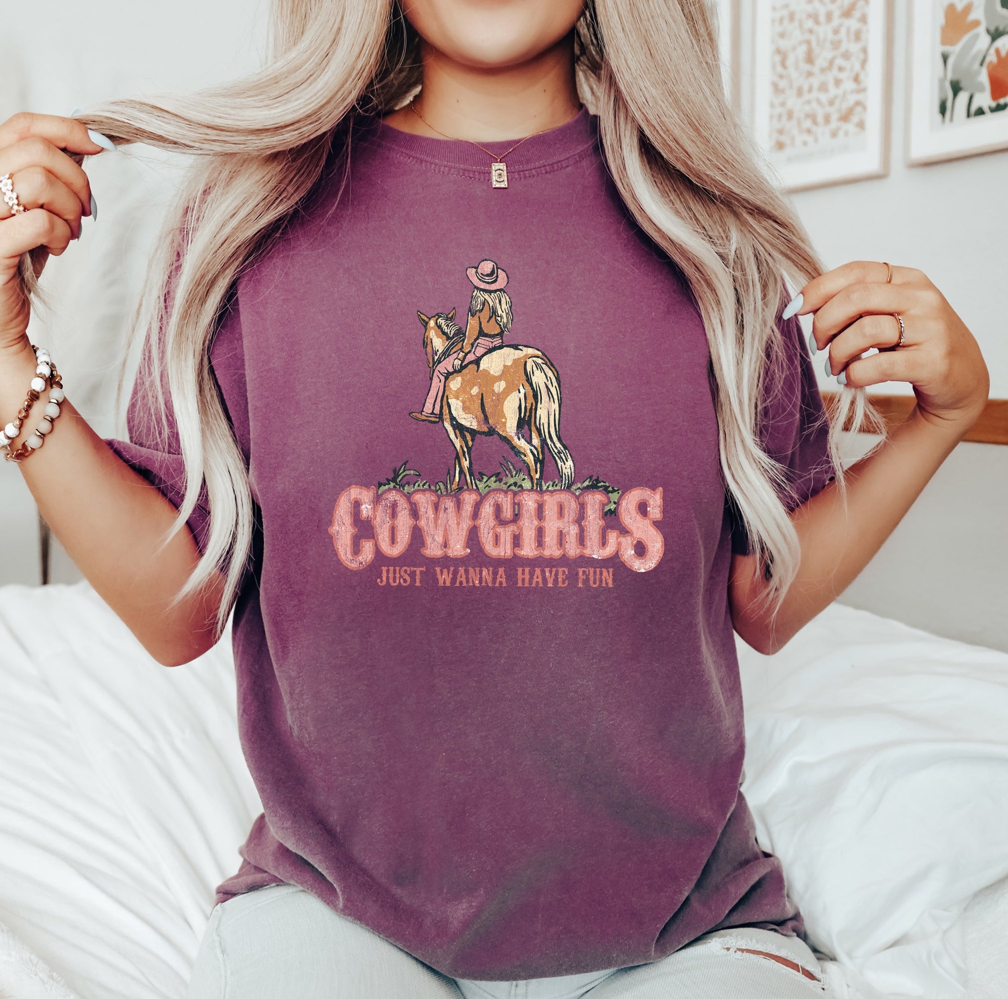 Cowgirl Just Want To Have Fun Horse Western Cowboy Vintage Western Charm Comfort Colors Tee