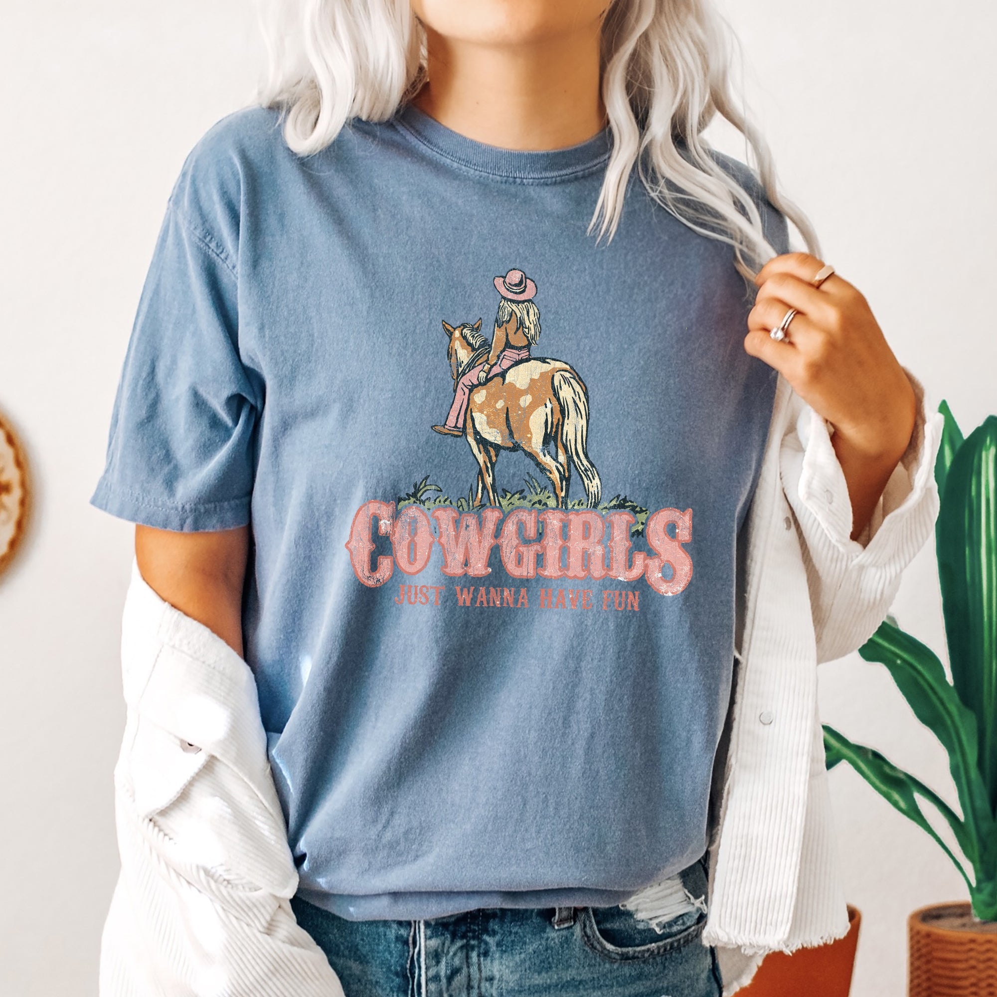 Cowgirl Just Want To Have Fun Horse Western Cowboy Vintage Western Charm Comfort Colors Tee