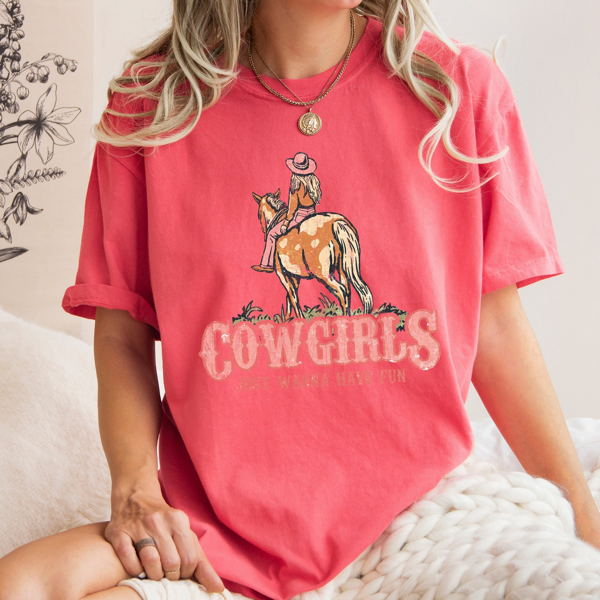 Cowgirl Just Want To Have Fun Horse Western Cowboy Vintage Western Charm Comfort Colors Tee