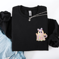 Cute Ghost Coquette Ribbon Faux Glitter Halloween Vintage Velvet Pocket Sweatshirt