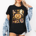 Cute Halloween Painted Pumpkin Black Cat Ghost Witch Scene Of Playful Spooky Charm Graphic Tee