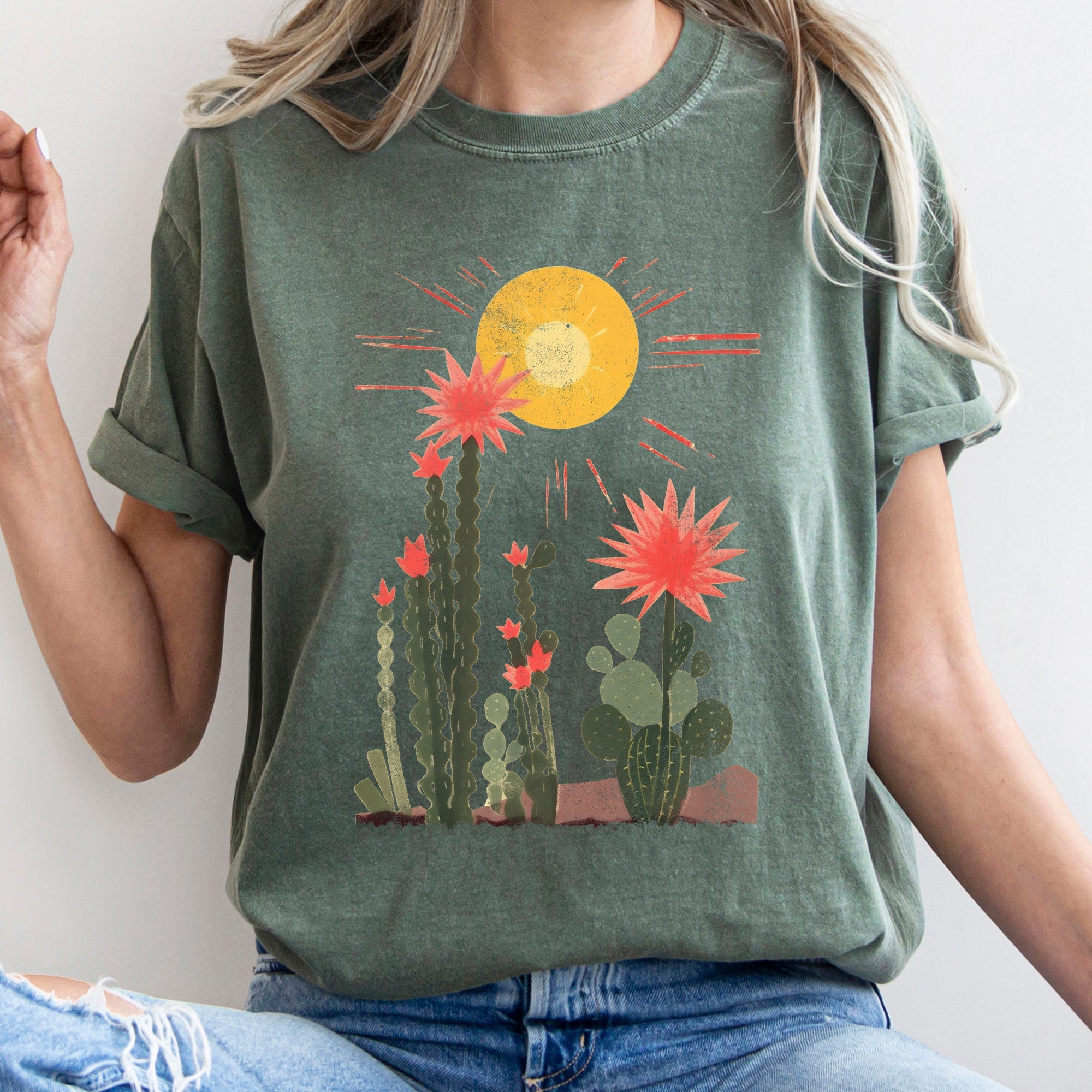 Desert Cactus Sun Succulent Western Plants Vintage Premium Edition Comfort Colors Tee