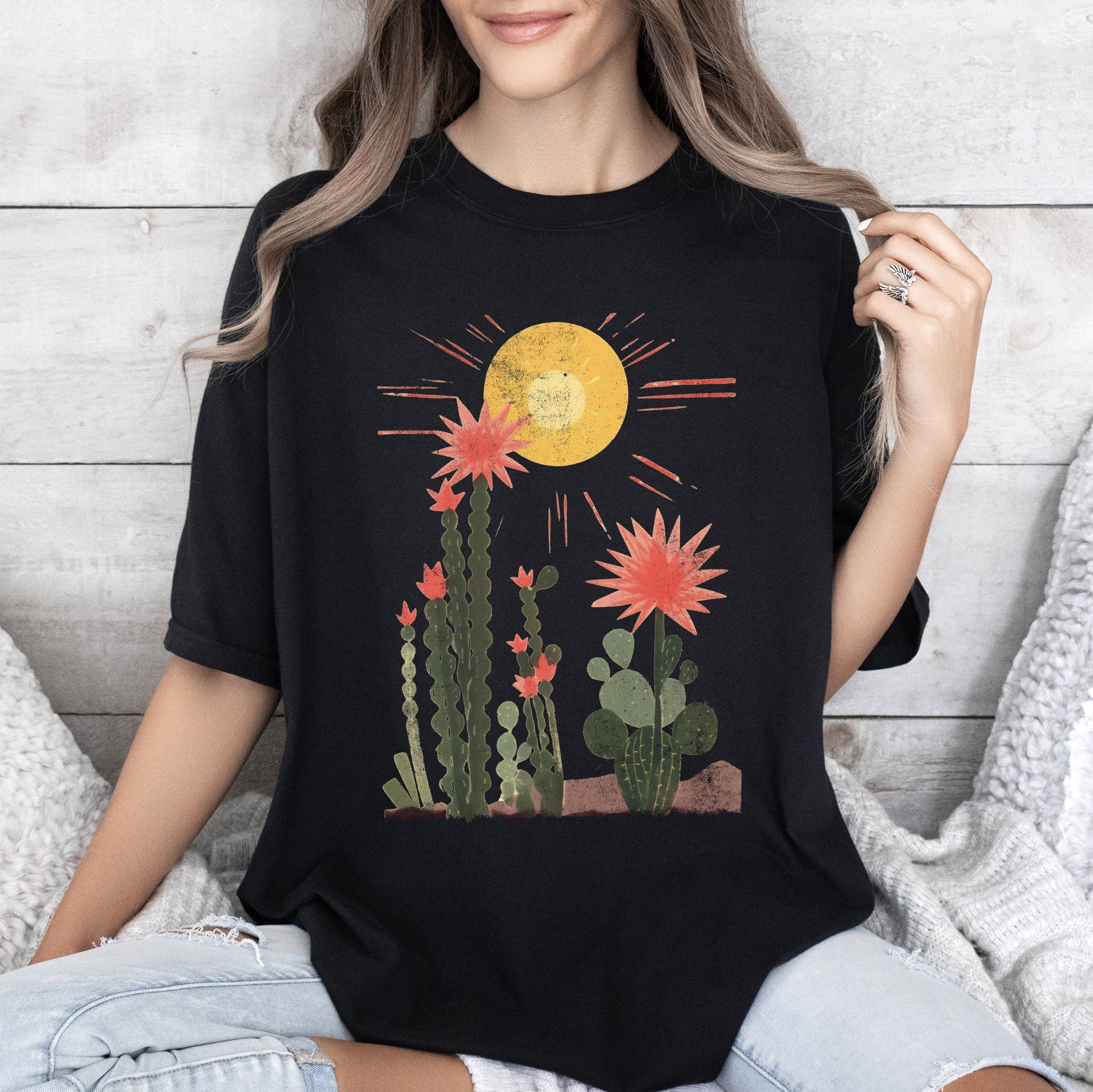 Desert Cactus Sun Succulent Western Plants Vintage Premium Edition Comfort Colors Tee