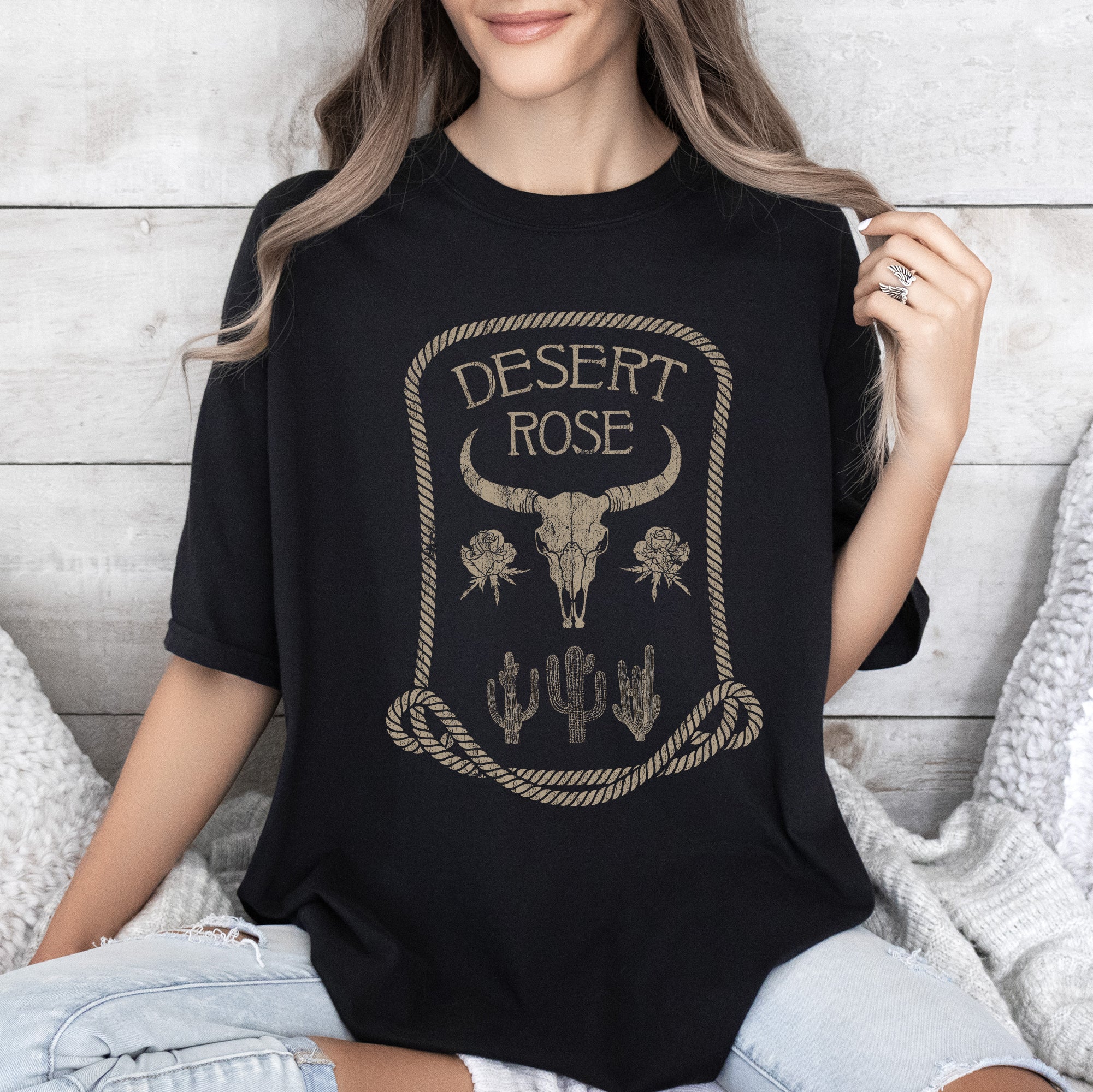 Desert Rose Western Cowgirl Cowboy Floral Sunset Vintage Inspired Comfort Colors Tee