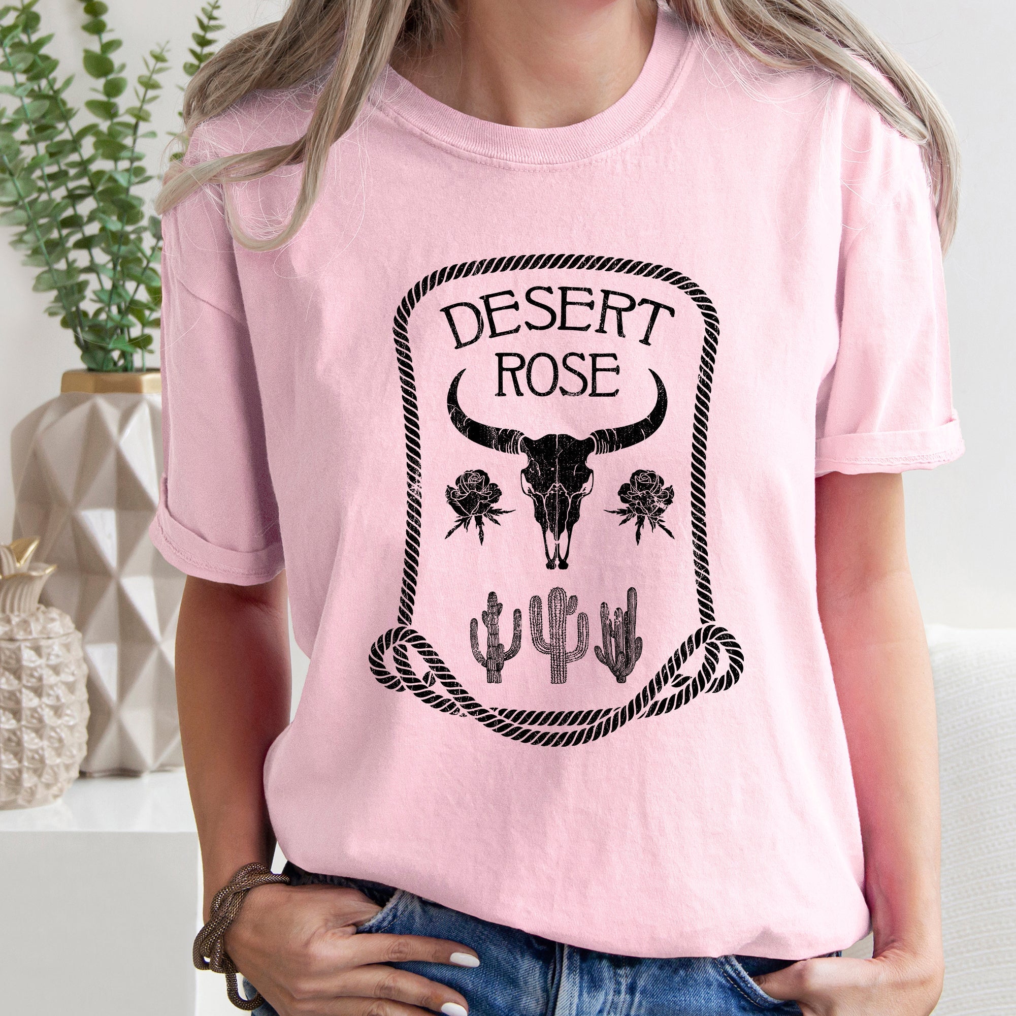 Desert Rose Western Cowgirl Cowboy Floral Sunset Vintage Inspired Comfort Colors Tee