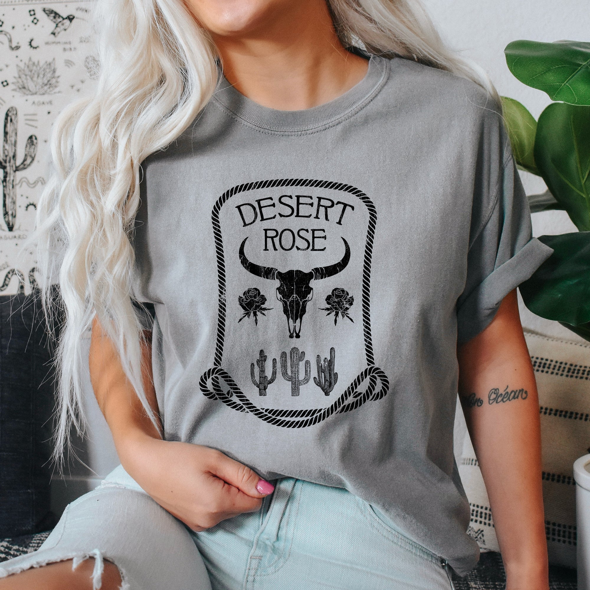 Desert Rose Western Cowgirl Cowboy Floral Sunset Vintage Inspired Comfort Colors Tee