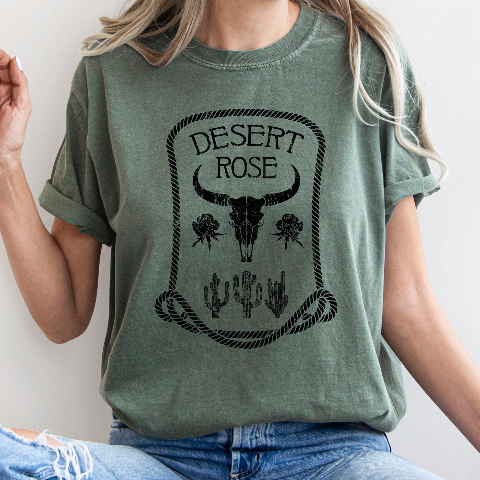Desert Rose Western Cowgirl Cowboy Floral Sunset Vintage Inspired Comfort Colors Tee