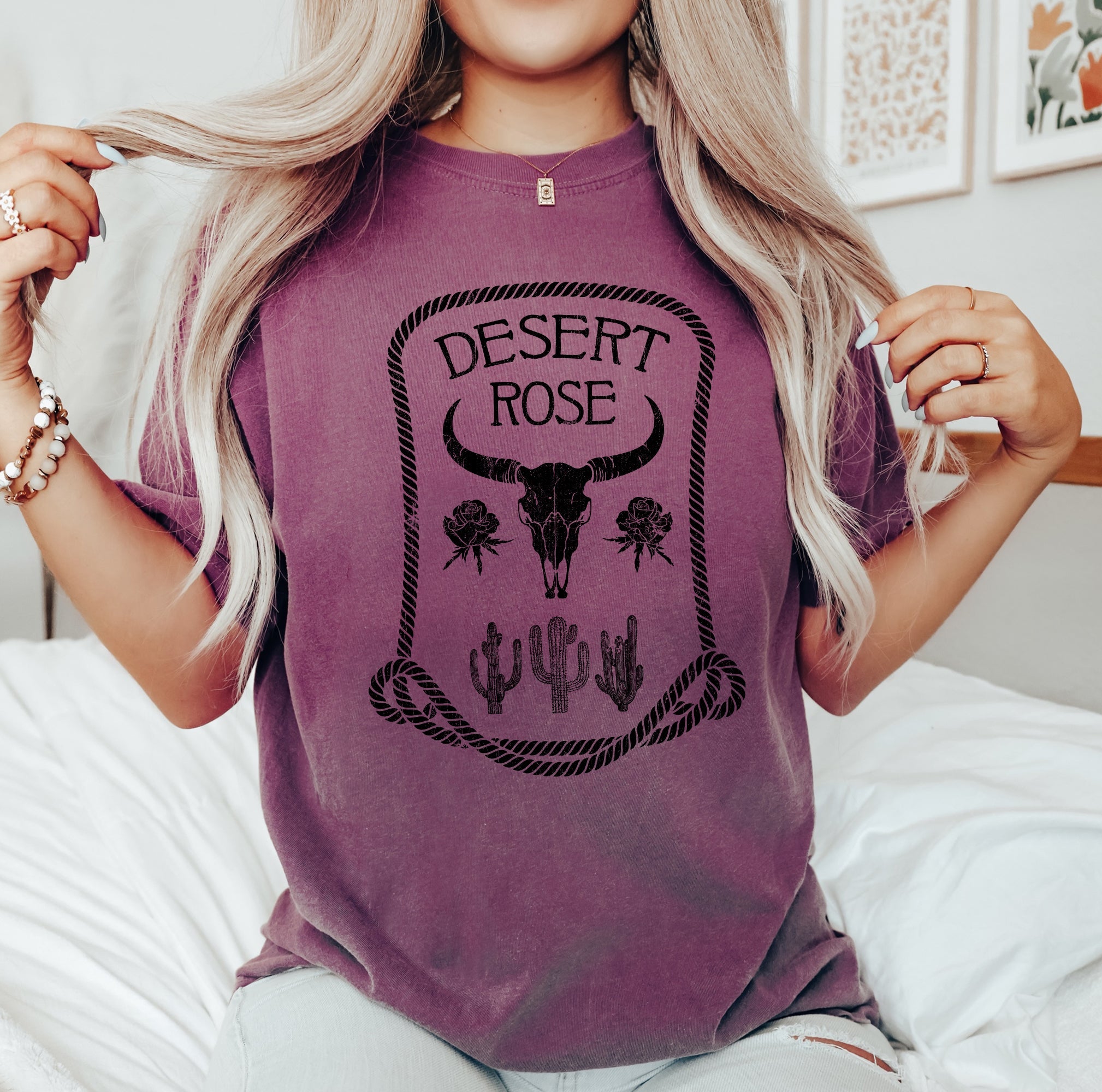 Desert Rose Western Cowgirl Cowboy Floral Sunset Vintage Inspired Comfort Colors Tee