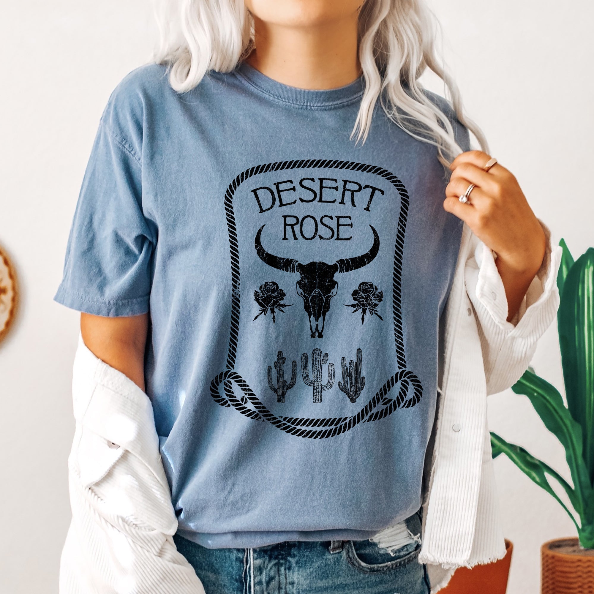 Desert Rose Western Cowgirl Cowboy Floral Sunset Vintage Inspired Comfort Colors Tee