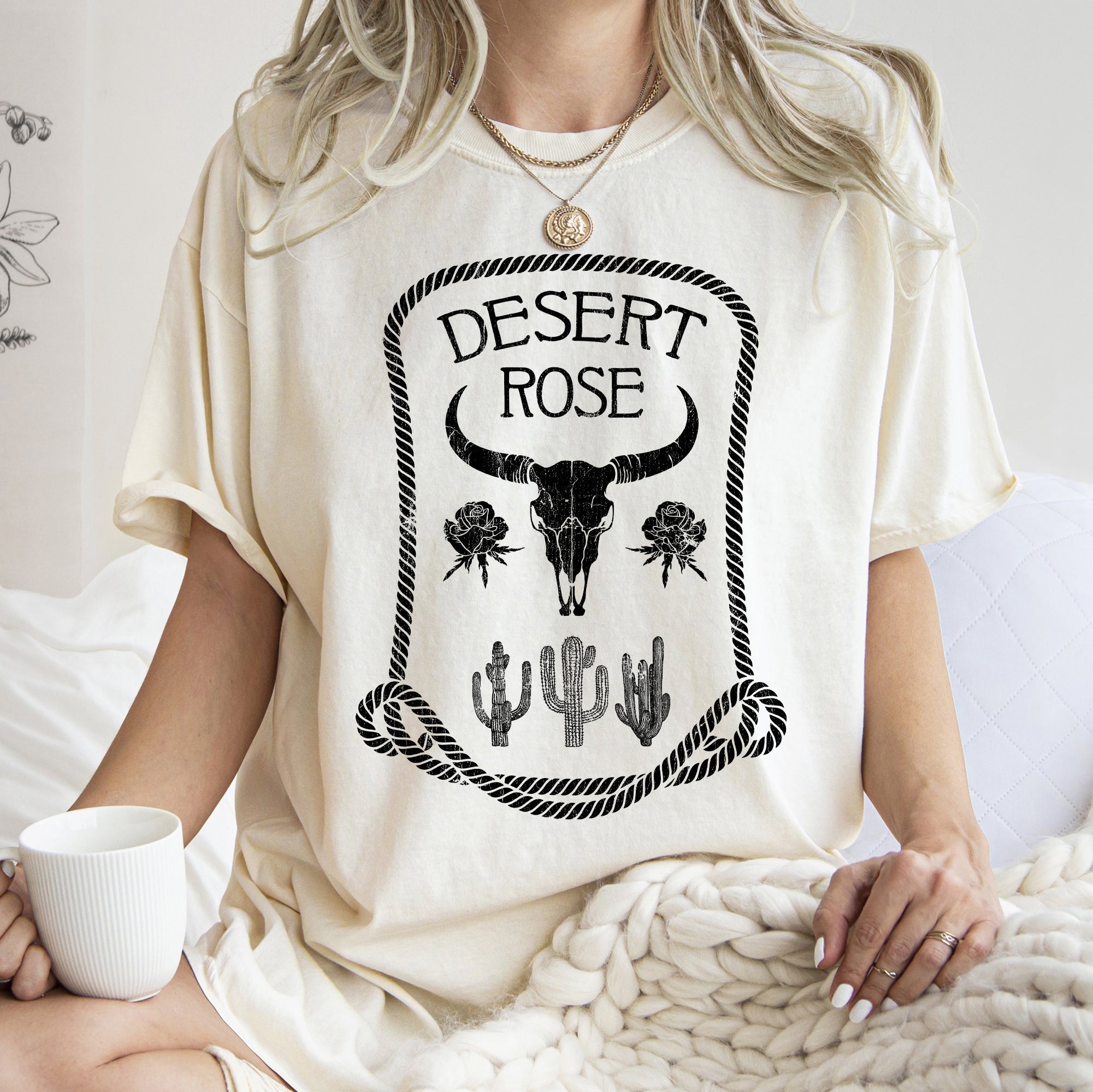 Desert Rose Western Cowgirl Cowboy Floral Sunset Vintage Inspired Comfort Colors Tee