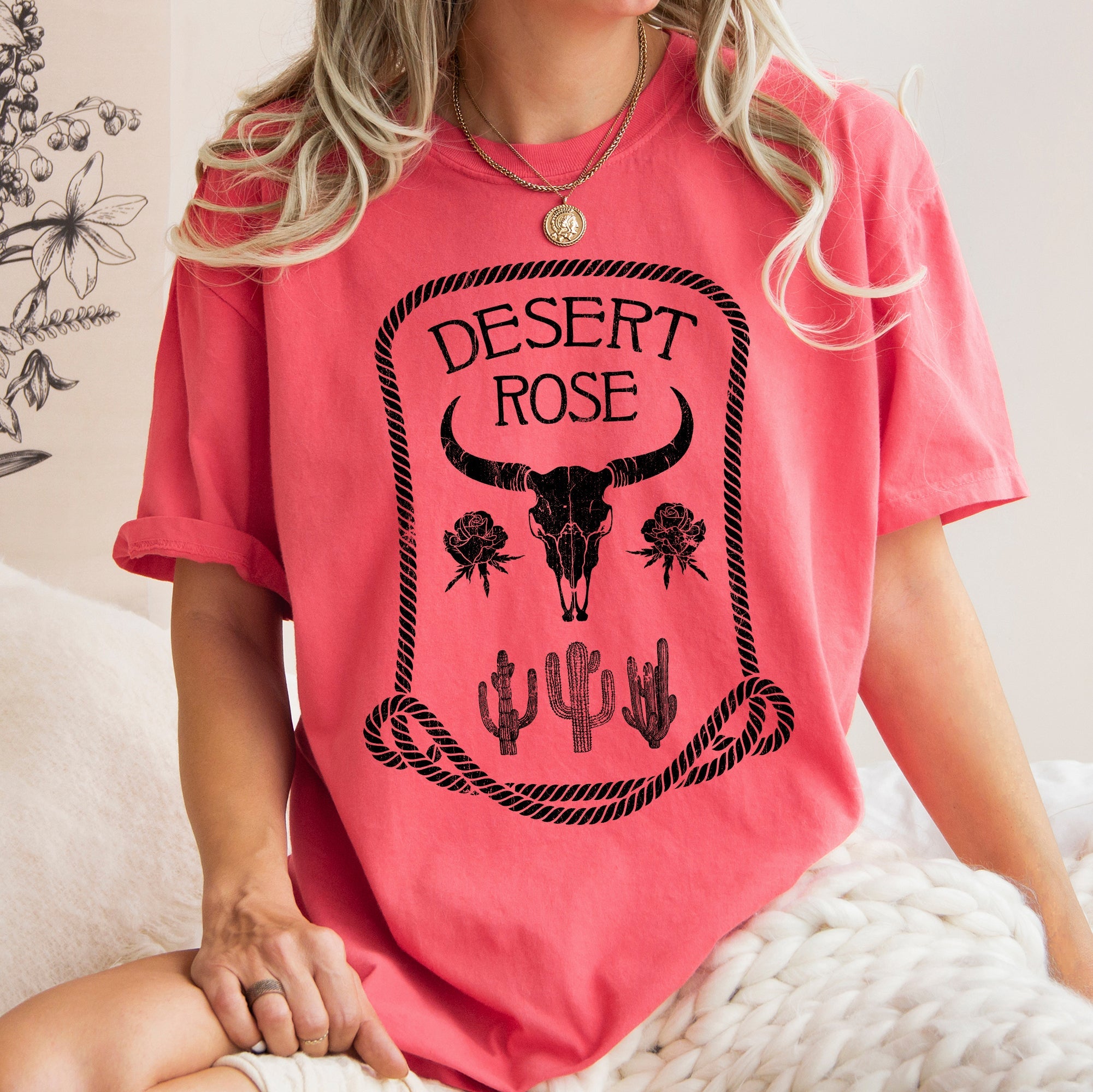 Desert Rose Western Cowgirl Cowboy Floral Sunset Vintage Inspired Comfort Colors Tee