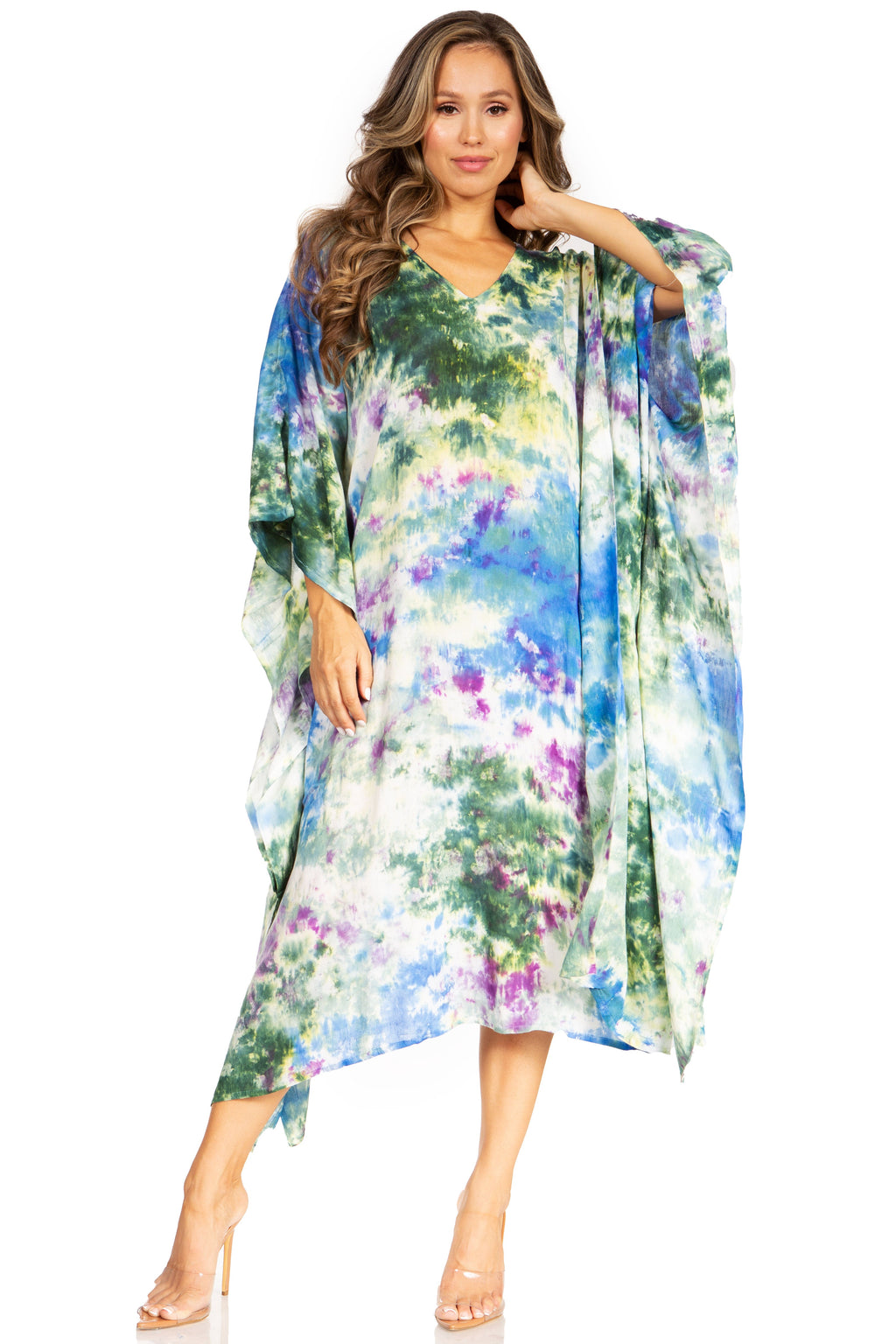 Sakkas Clementine Second Women's Tie Dye Caftan Dress/Cover Up Beach Kaftan Boho