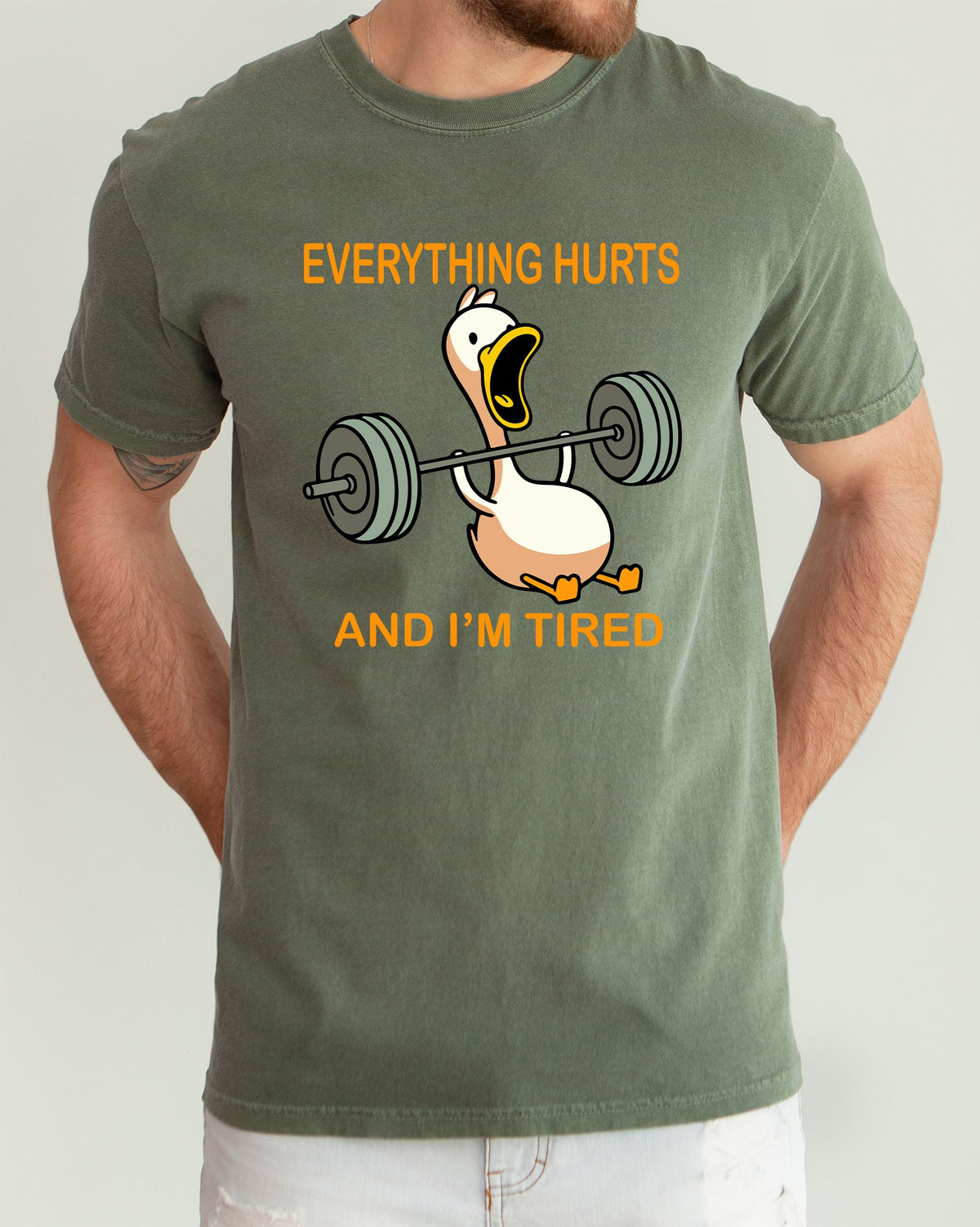 Everything Hurts And I'm Tired Meme Duck Gym Life Exercise Lifting Comfort Colors Tee