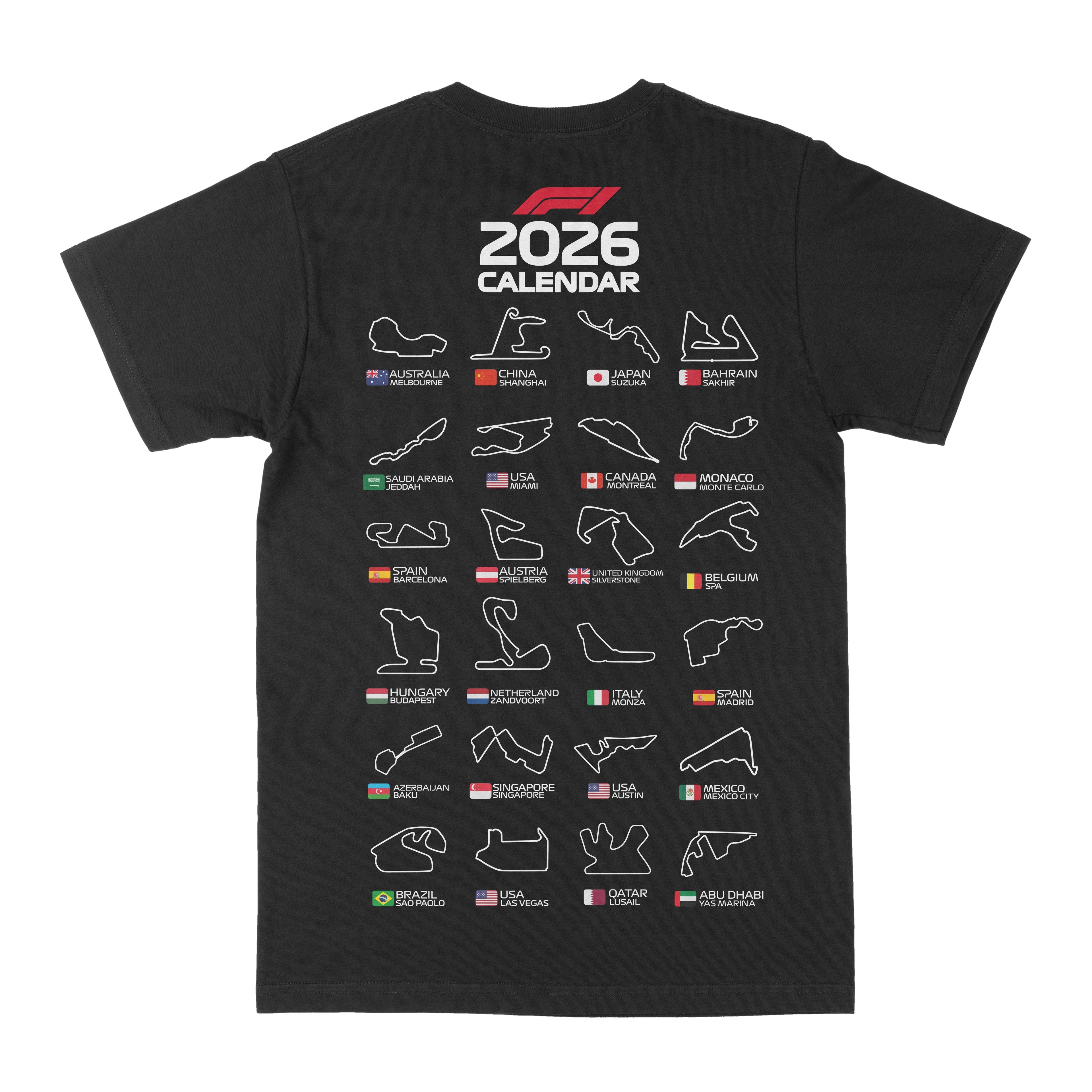 F1 2026 Race Calendar Graphic Tee