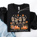 Fall Breeze and Autumn Leaves Skeletons Dancing Pumpkin Spice Halloween Sweatshirt