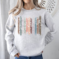 Falling Leaves, Botanical Stripes Autumn Nature-Inspired Print Cozy Fleece Sweatshirt