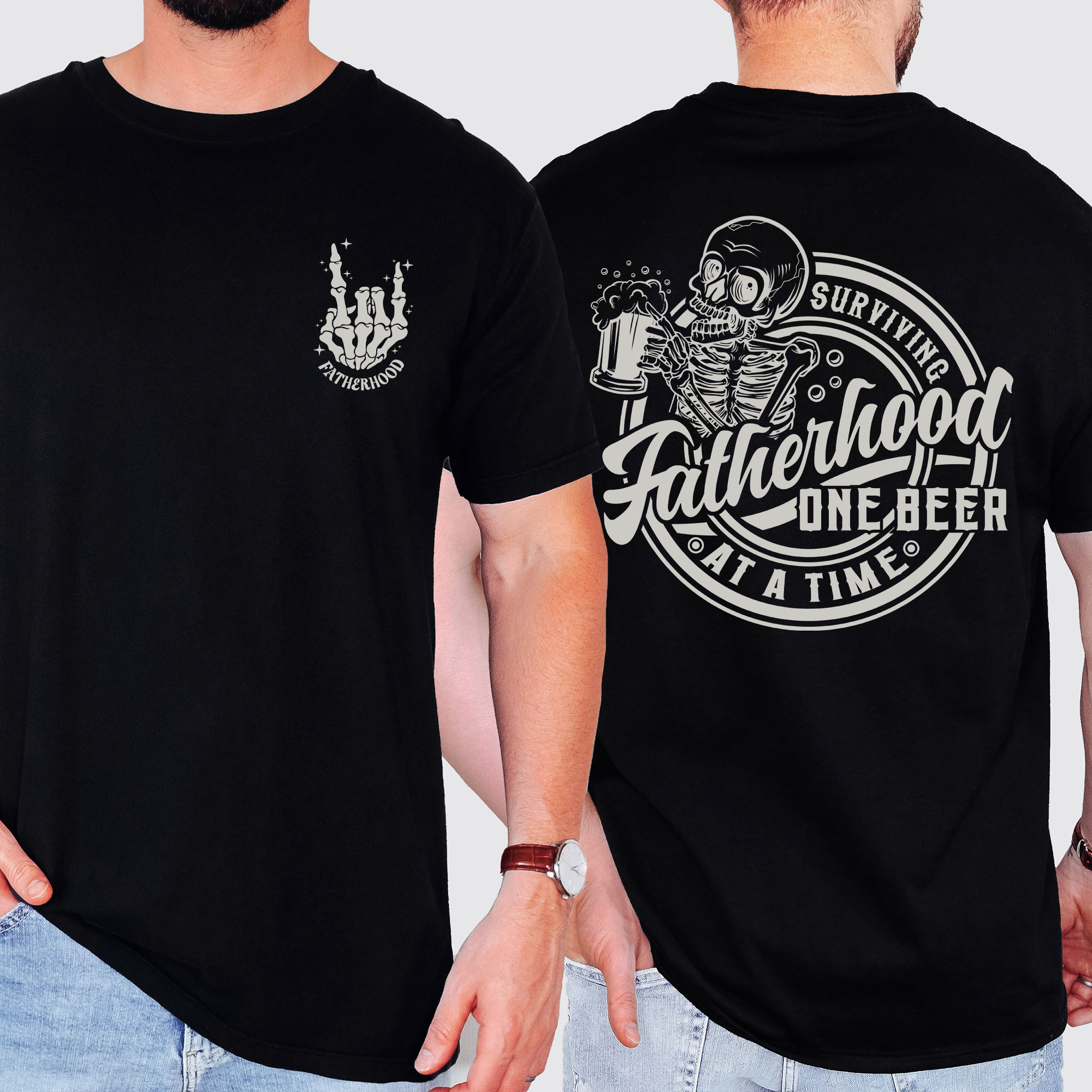 Fatherhood One Beer At A Time Skeleton Dad Humor Father's Day Comfort Colors Tee
