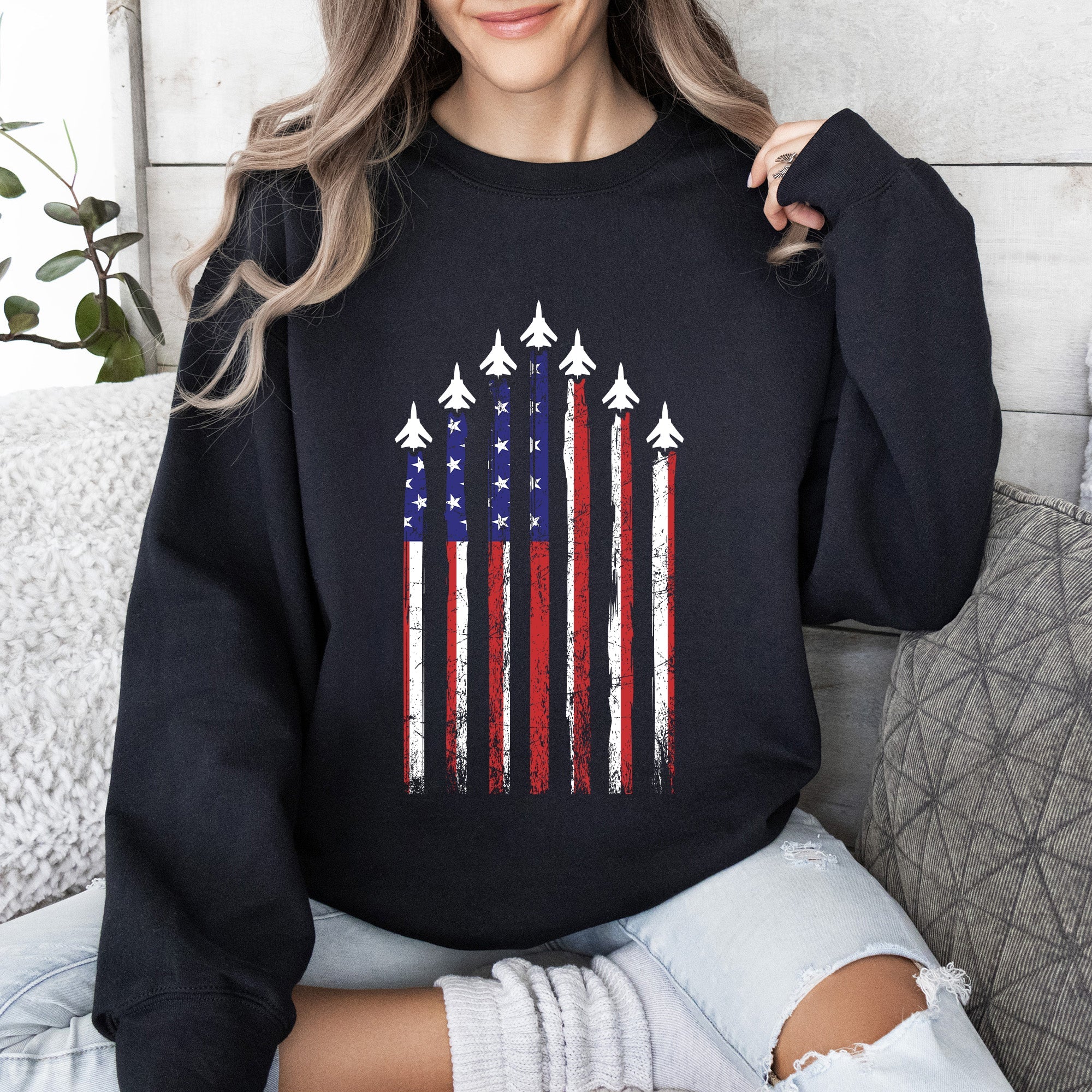 Fighter Jets Military Navy Air Force Emblem Theme Illustration With Wings Shield Sweatshirt