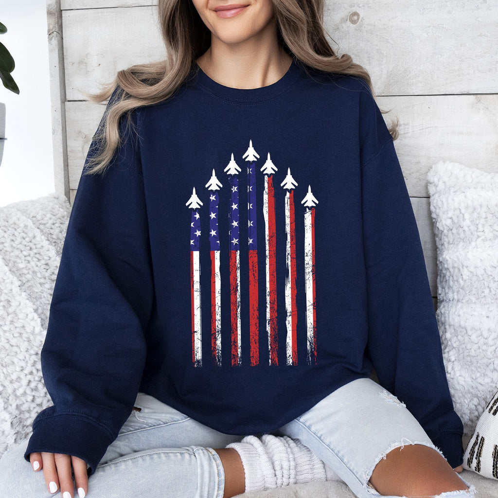 Fighter Jets Military Navy Air Force Emblem Theme Illustration With Wings Shield Sweatshirt