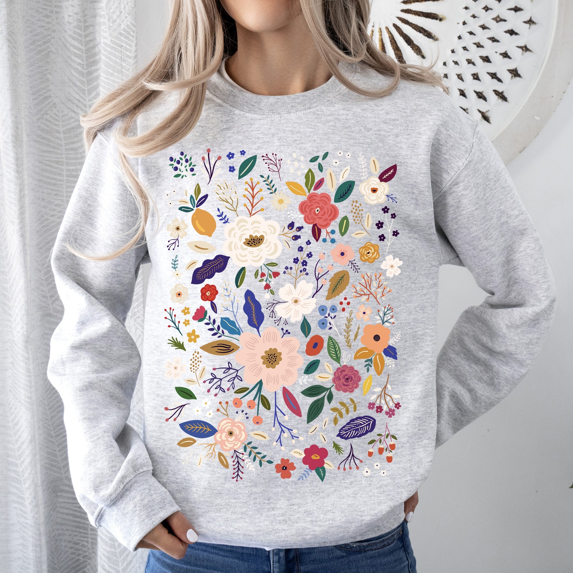 Flower Field Whimsical Colorful Floral Garden Meadow Spring Bloom Graphic Sweatshirt